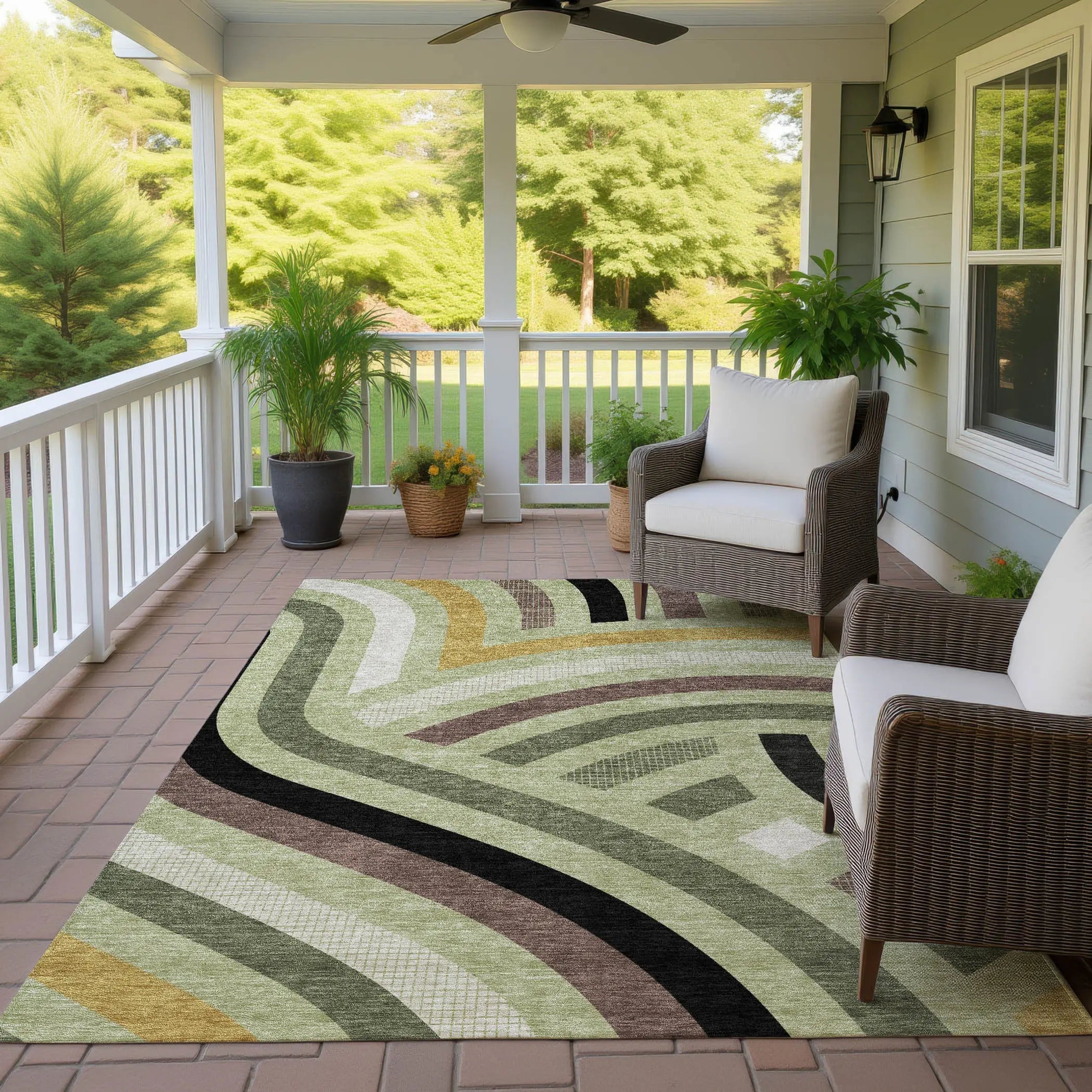 5' X 8' Green And Olive Green Abstract Washable Indoor Outdoor Area Rug Homeroots Outdoor
