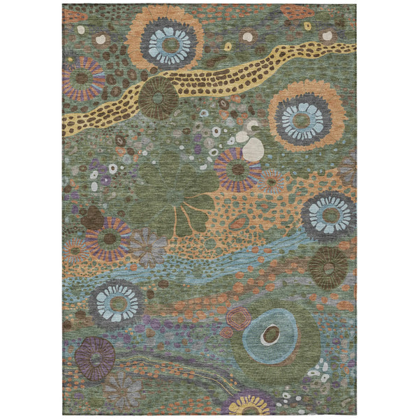 5' X 8' Green And Olive Green Floral Washable Indoor Outdoor Area Rug Homeroots Outdoor