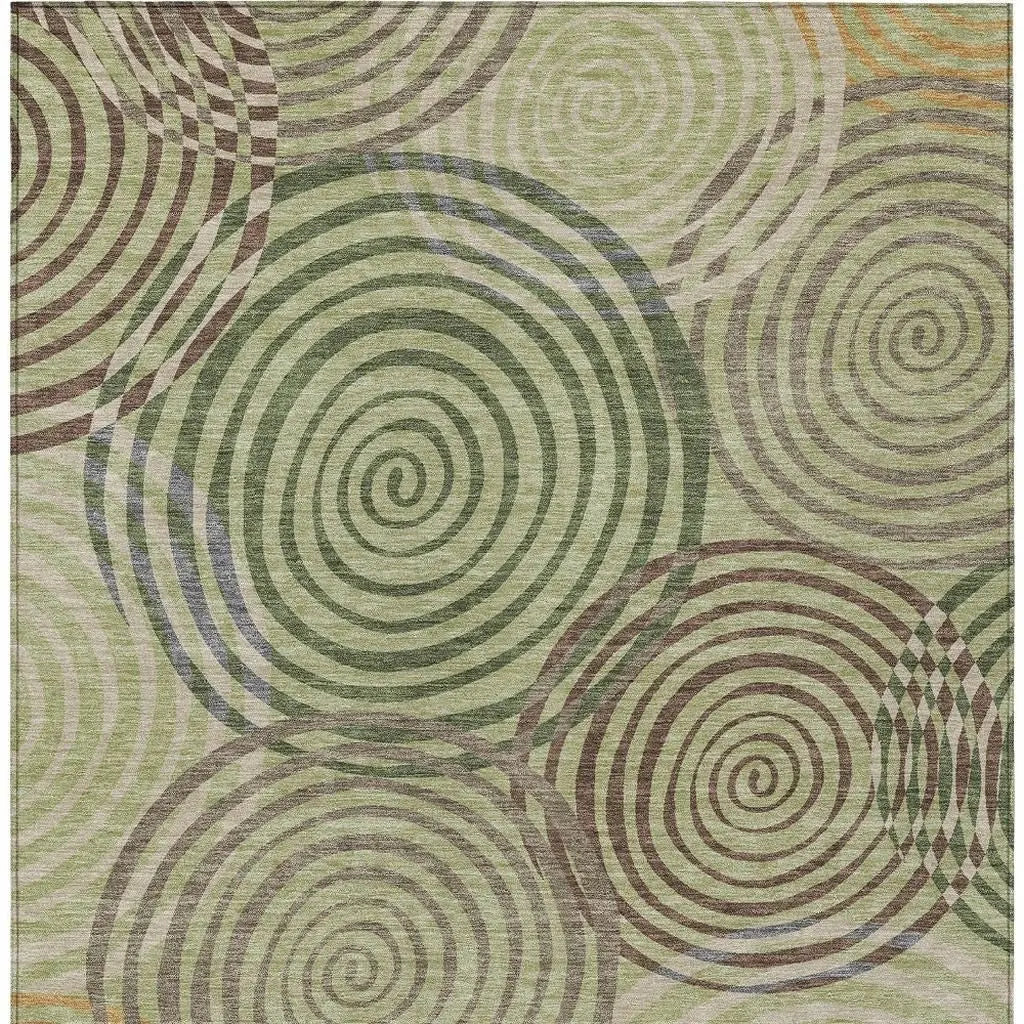5' X 8' Green And Olive Green Geometric Washable Indoor Outdoor Area Rug Homeroots Outdoor