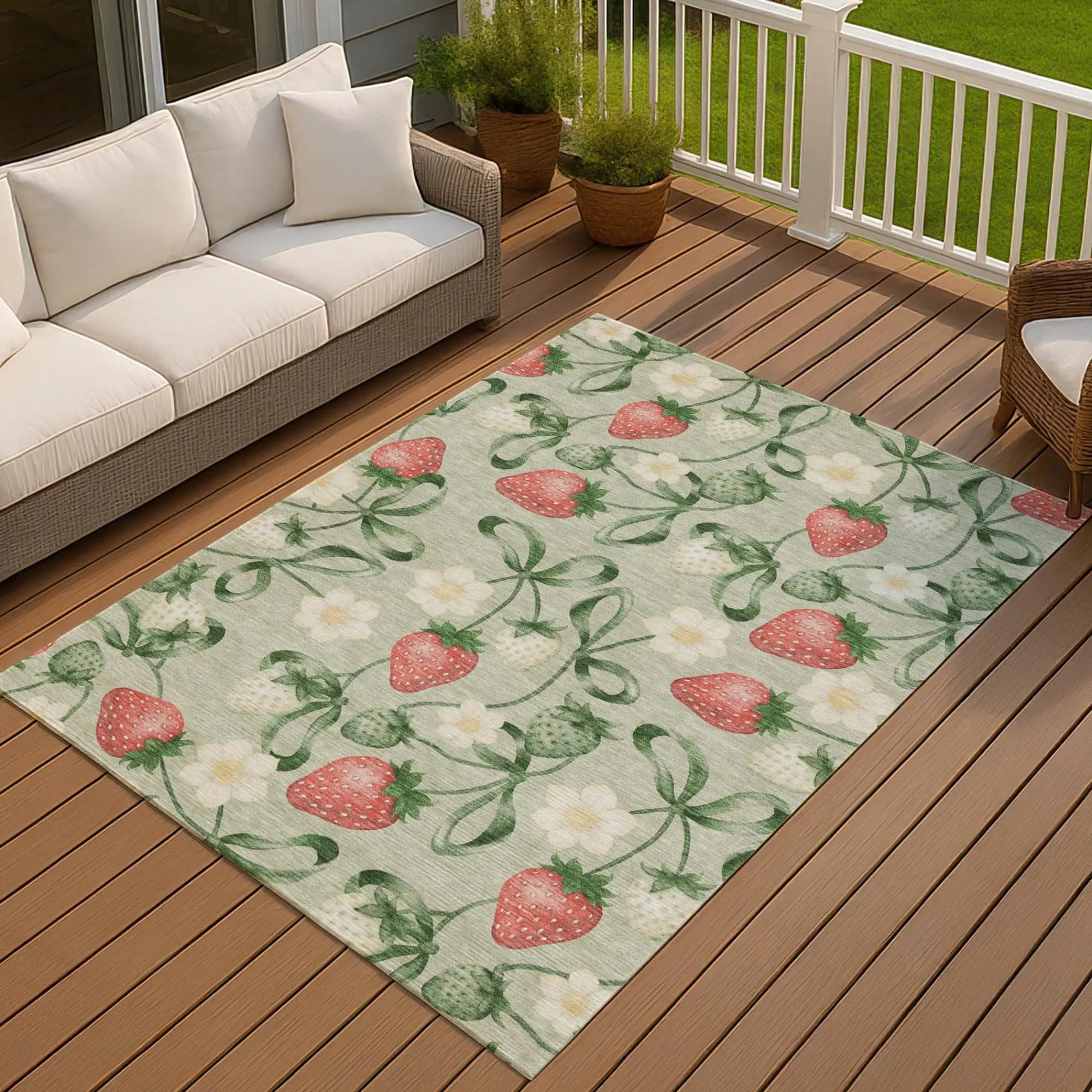 5' X 8' Green And Red Floral Washable Indoor Outdoor Area Rug Homeroots Outdoor