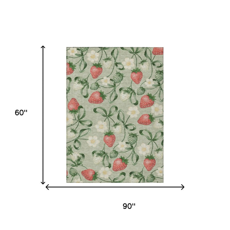 5' X 8' Green And Red Floral Washable Indoor Outdoor Area Rug Homeroots Outdoor