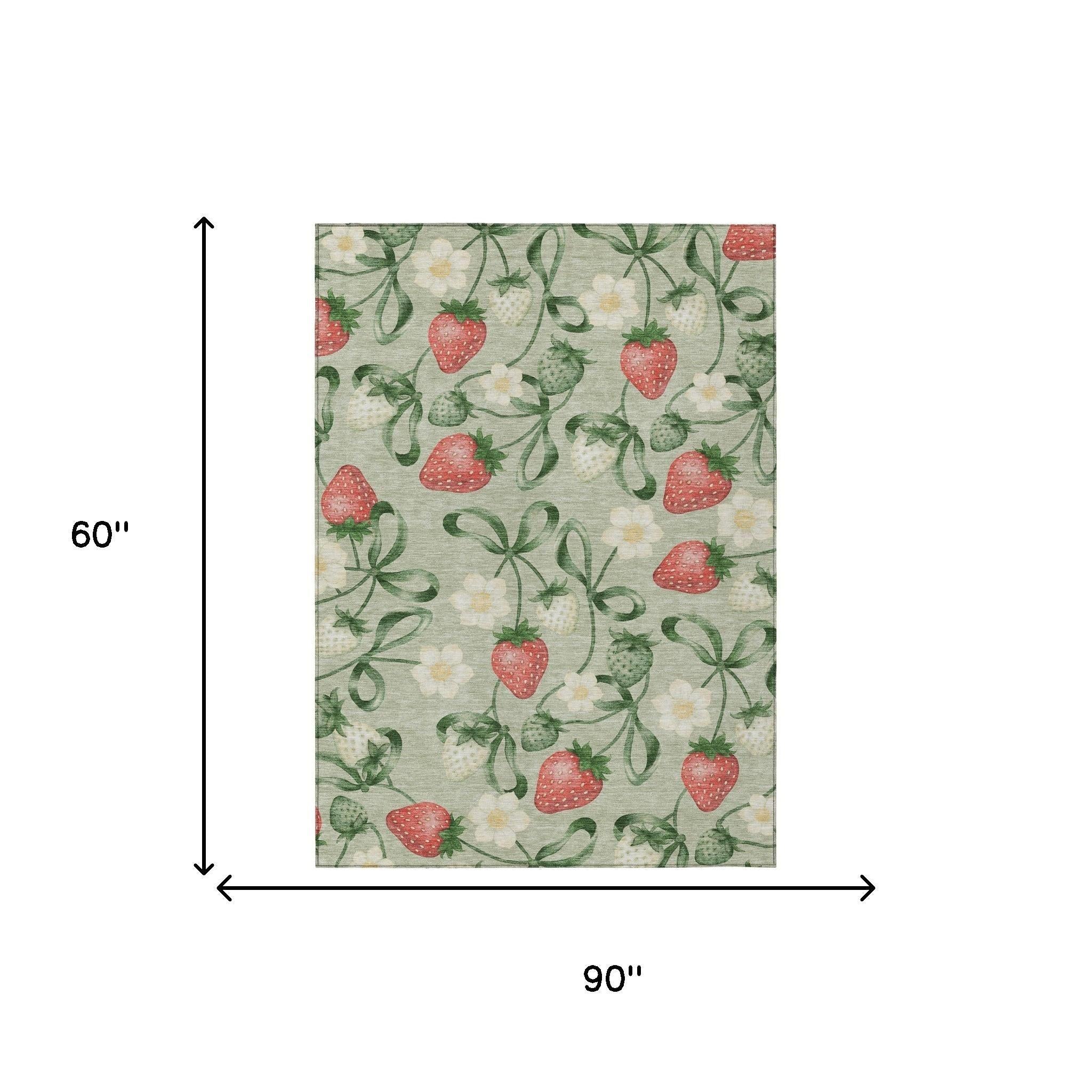 5' X 8' Green And Red Floral Washable Indoor Outdoor Area Rug Homeroots Outdoor