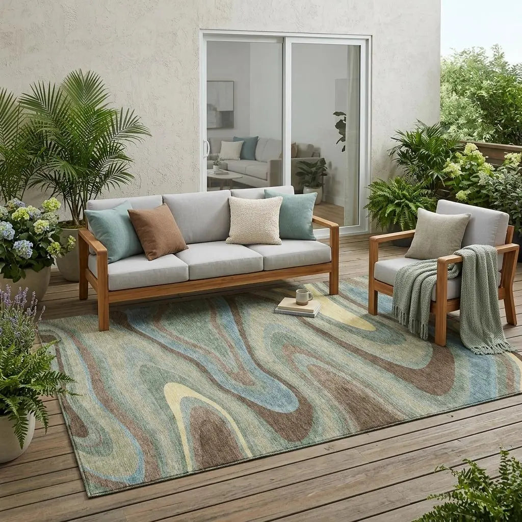 5' X 8' Green And Sage Abstract Washable Indoor Outdoor Area Rug Homeroots Outdoor