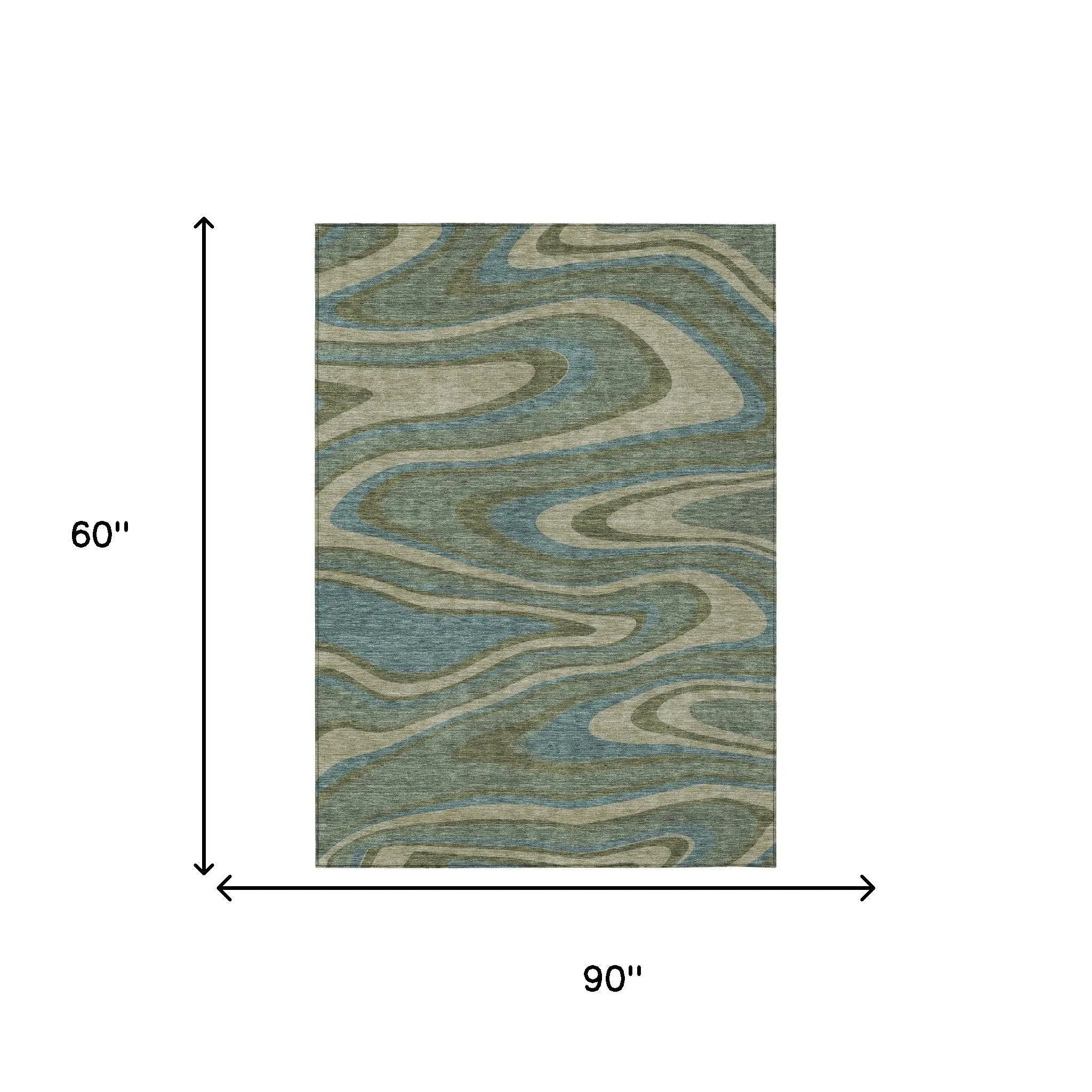 5' X 8' Green And Sage Abstract Washable Indoor Outdoor Area Rug Homeroots Outdoor