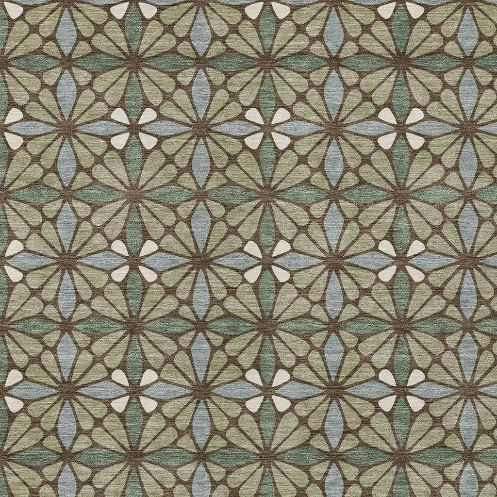 5' X 8' Green And Sage Geometric Washable Indoor Outdoor Area Rug Homeroots Outdoor