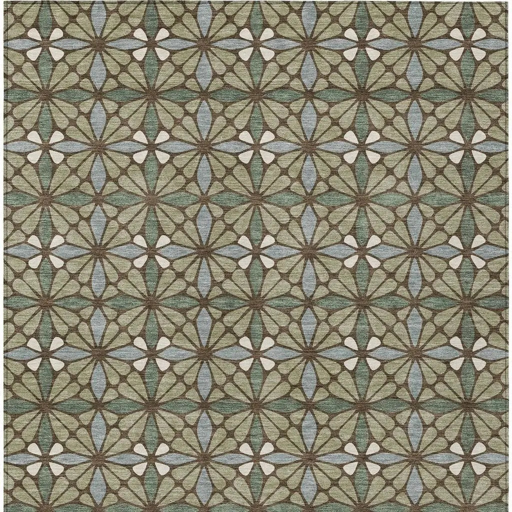5' X 8' Green And Sage Geometric Washable Indoor Outdoor Area Rug Homeroots Outdoor