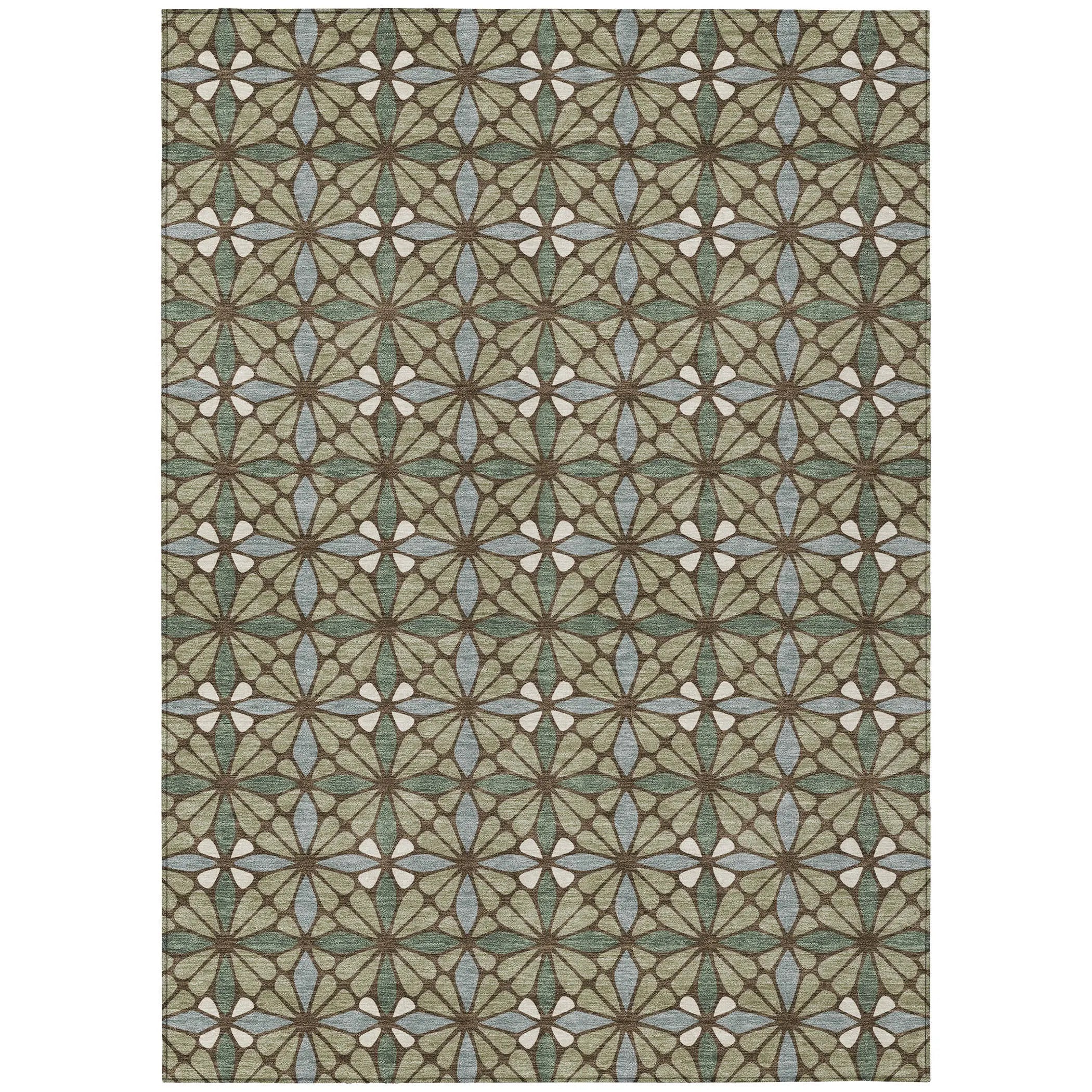 5' X 8' Green And Sage Geometric Washable Indoor Outdoor Area Rug Homeroots Outdoor