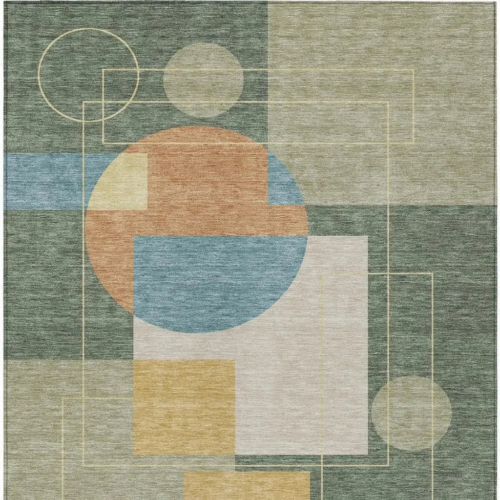 5' X 8' Green And Sage Geometric Washable Indoor Outdoor Area Rug Homeroots Outdoor