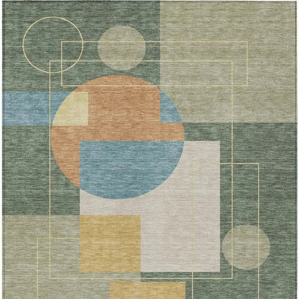 5' X 8' Green And Sage Geometric Washable Indoor Outdoor Area Rug Homeroots Outdoor