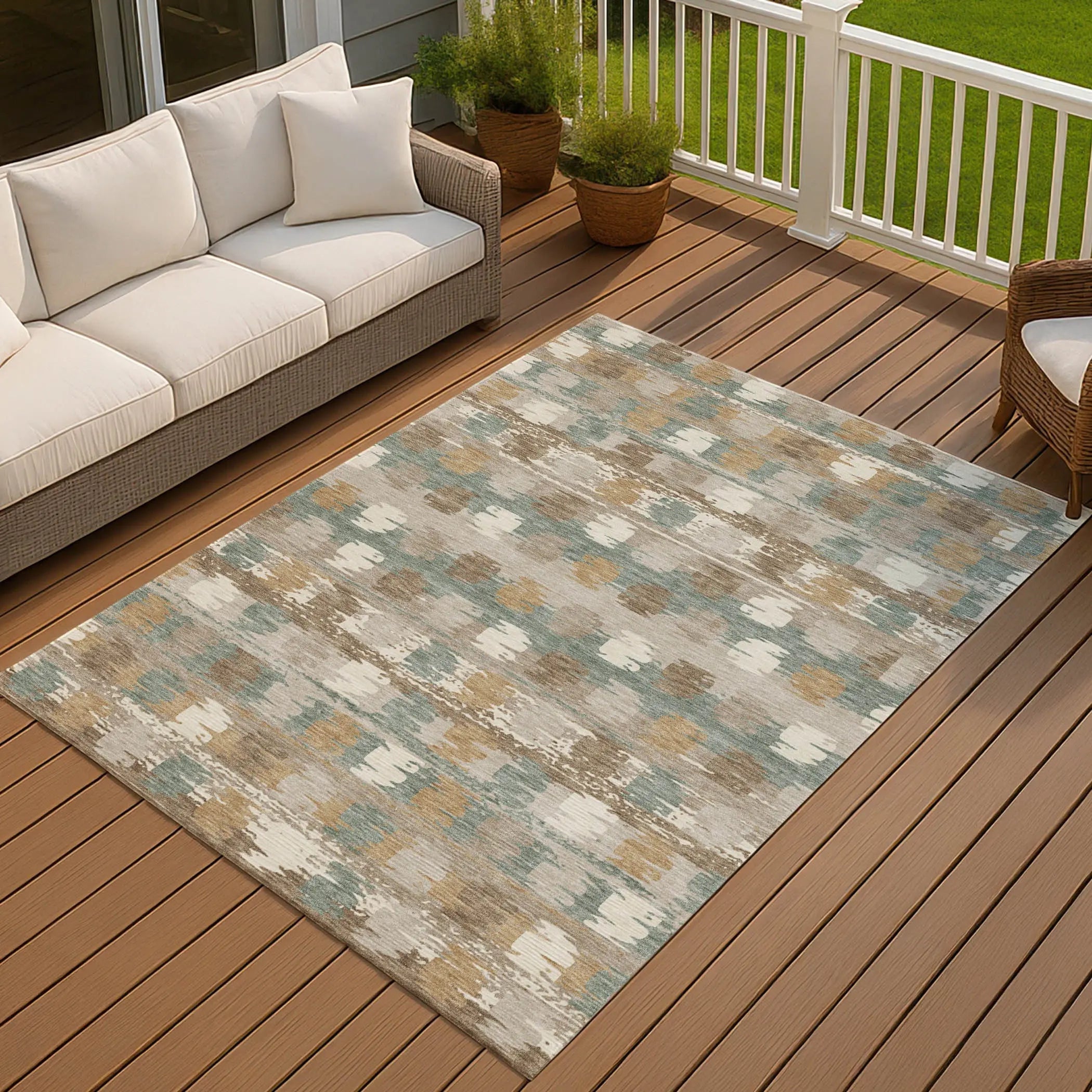 5' X 8' Green And Silver Abstract Washable Indoor Outdoor Area Rug Homeroots Outdoor