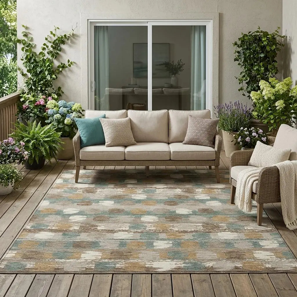 5' X 8' Green And Silver Abstract Washable Indoor Outdoor Area Rug Homeroots Outdoor