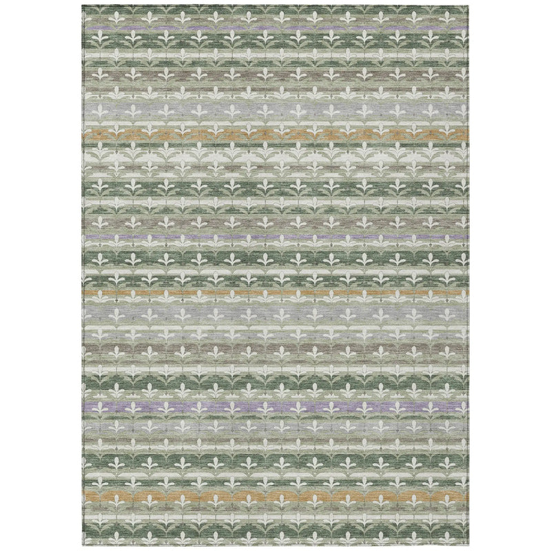 5' X 8' Green And Silver Damask Washable Indoor Outdoor Area Rug Homeroots Outdoor