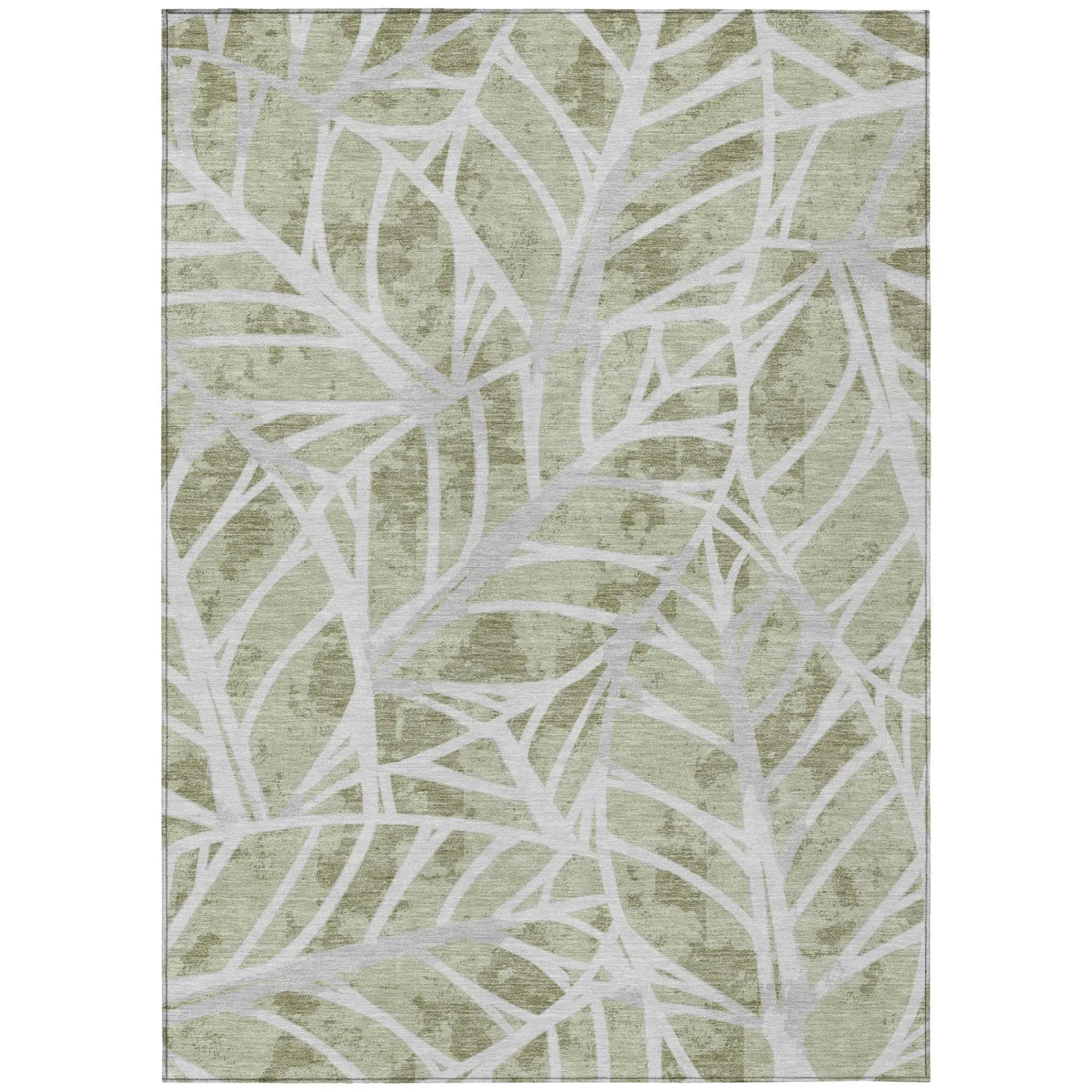 5' X 8' Green And Silver Floral Washable Indoor Outdoor Area Rug Homeroots Outdoor