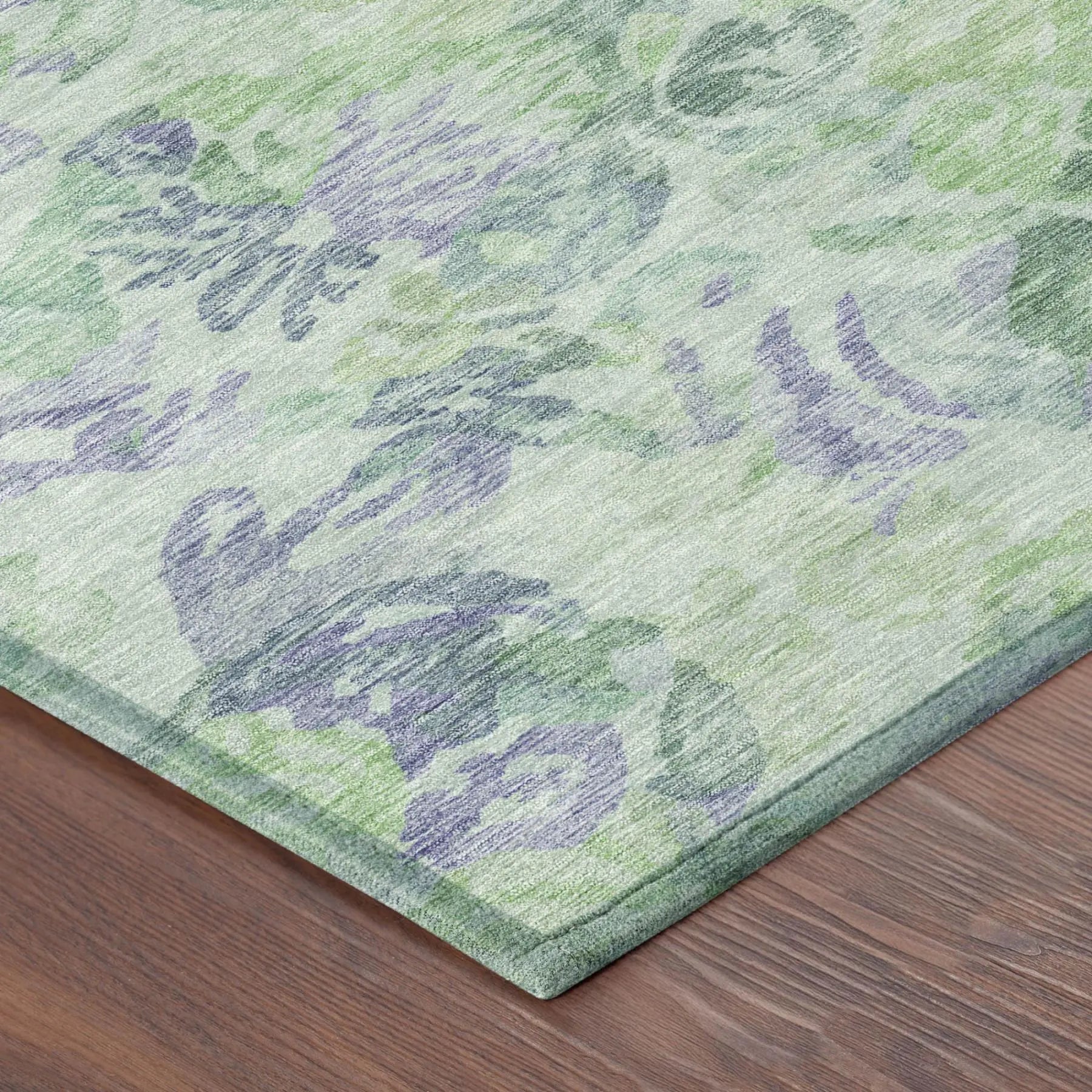 5' X 8' Green And Silver Floral Washable Indoor Outdoor Area Rug Homeroots Outdoor