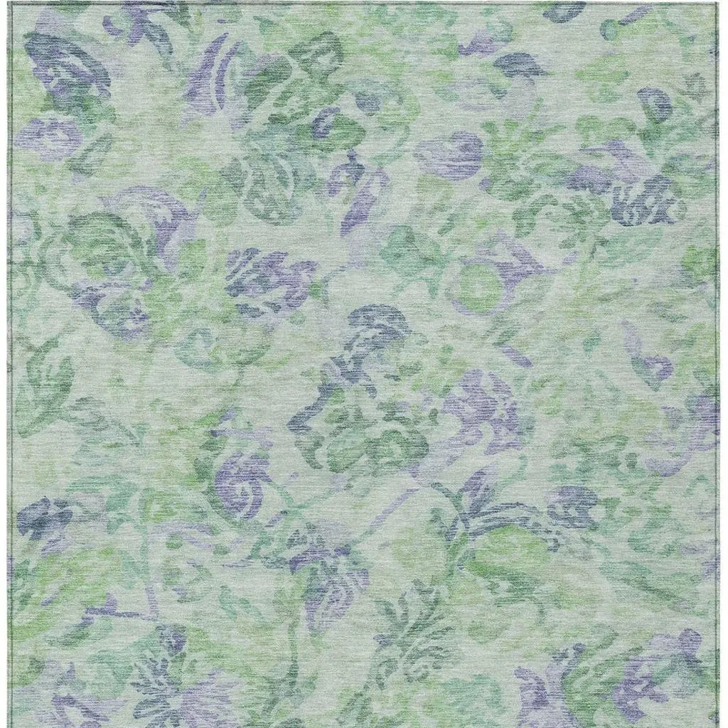 5' X 8' Green And Silver Floral Washable Indoor Outdoor Area Rug Homeroots Outdoor