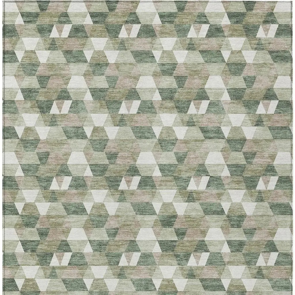 5' X 8' Green And Silver Geometric Washable Indoor Outdoor Area Rug Homeroots Outdoor
