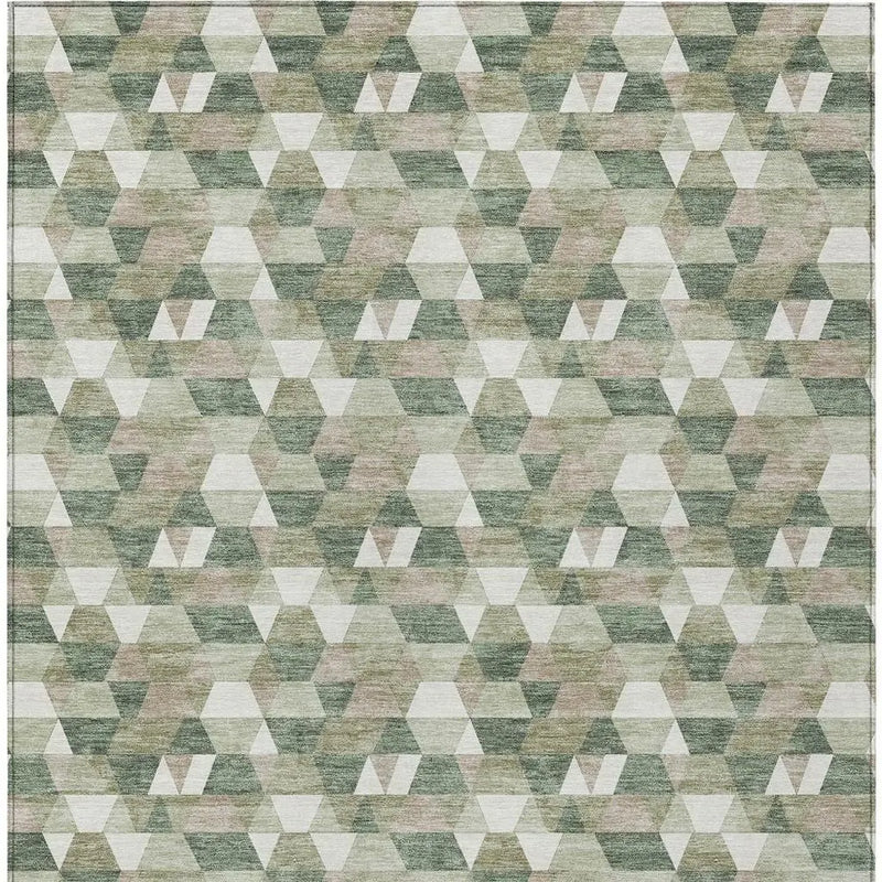 5' X 8' Green And Silver Geometric Washable Indoor Outdoor Area Rug Homeroots Outdoor