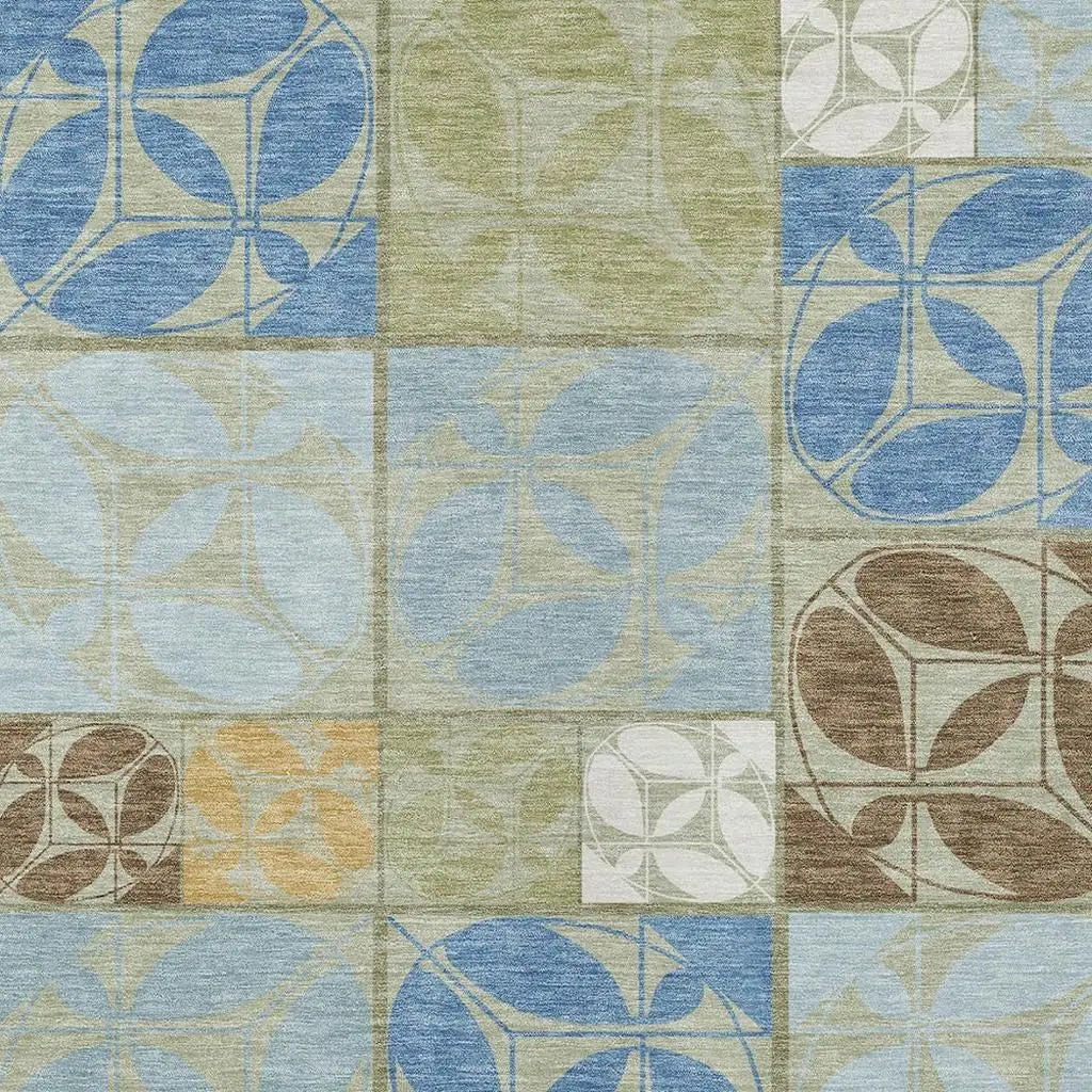 5' X 8' Green And Silver Geometric Washable Indoor Outdoor Area Rug Homeroots Outdoor