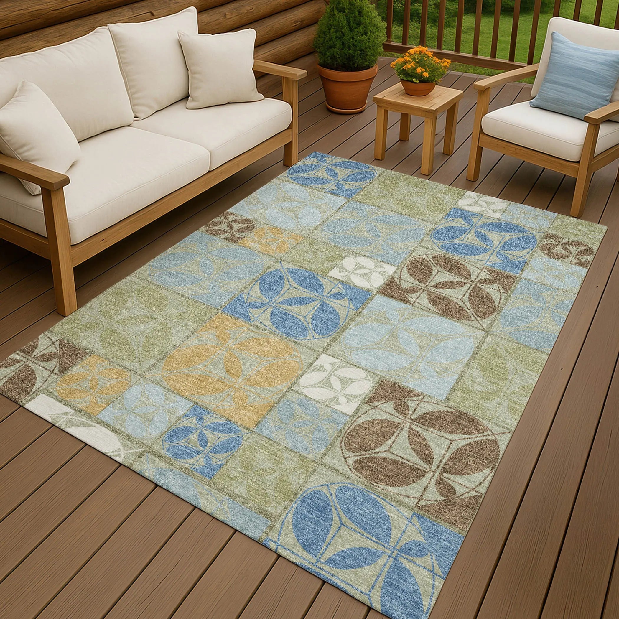 5' X 8' Green And Silver Geometric Washable Indoor Outdoor Area Rug Homeroots Outdoor