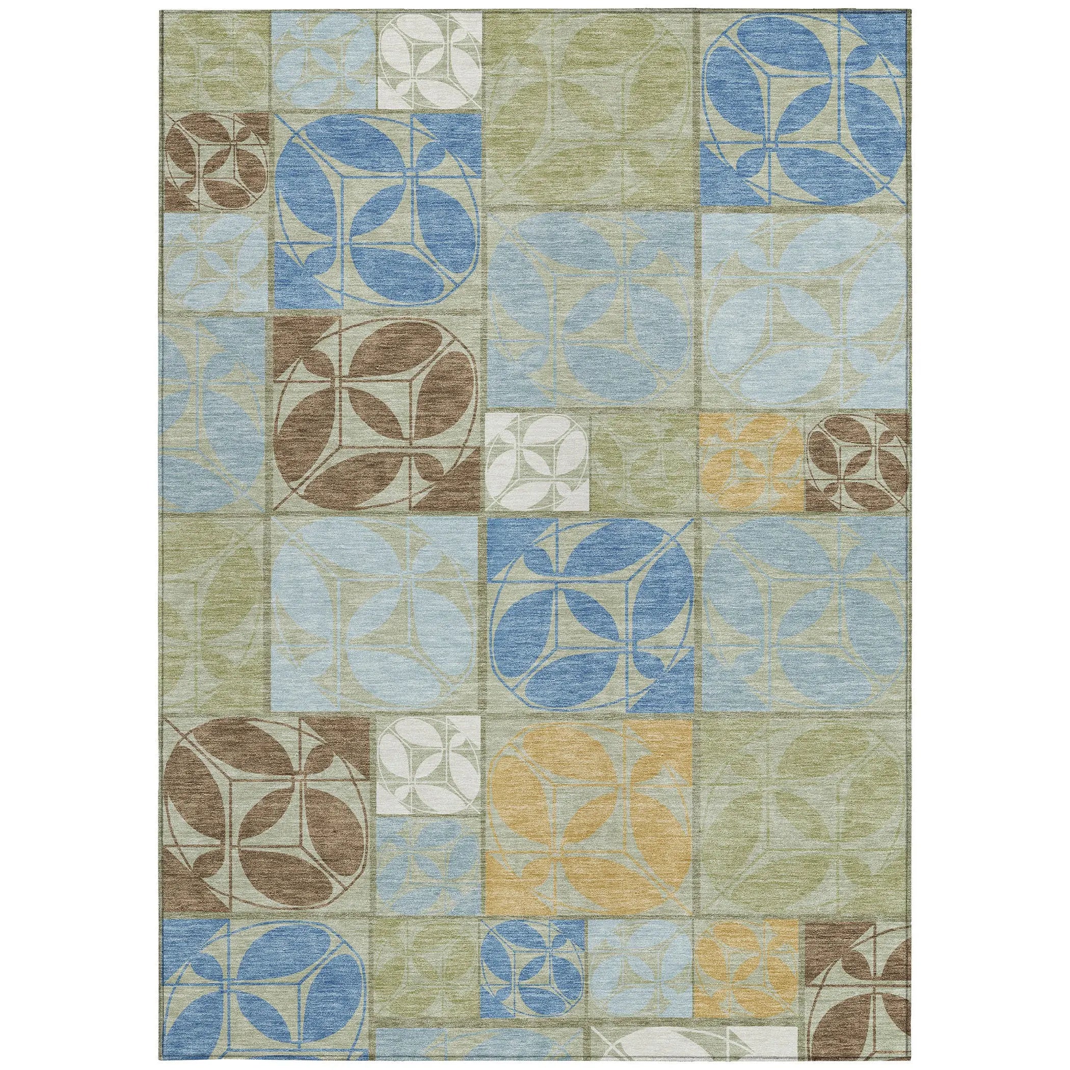 5' X 8' Green And Silver Geometric Washable Indoor Outdoor Area Rug Homeroots Outdoor