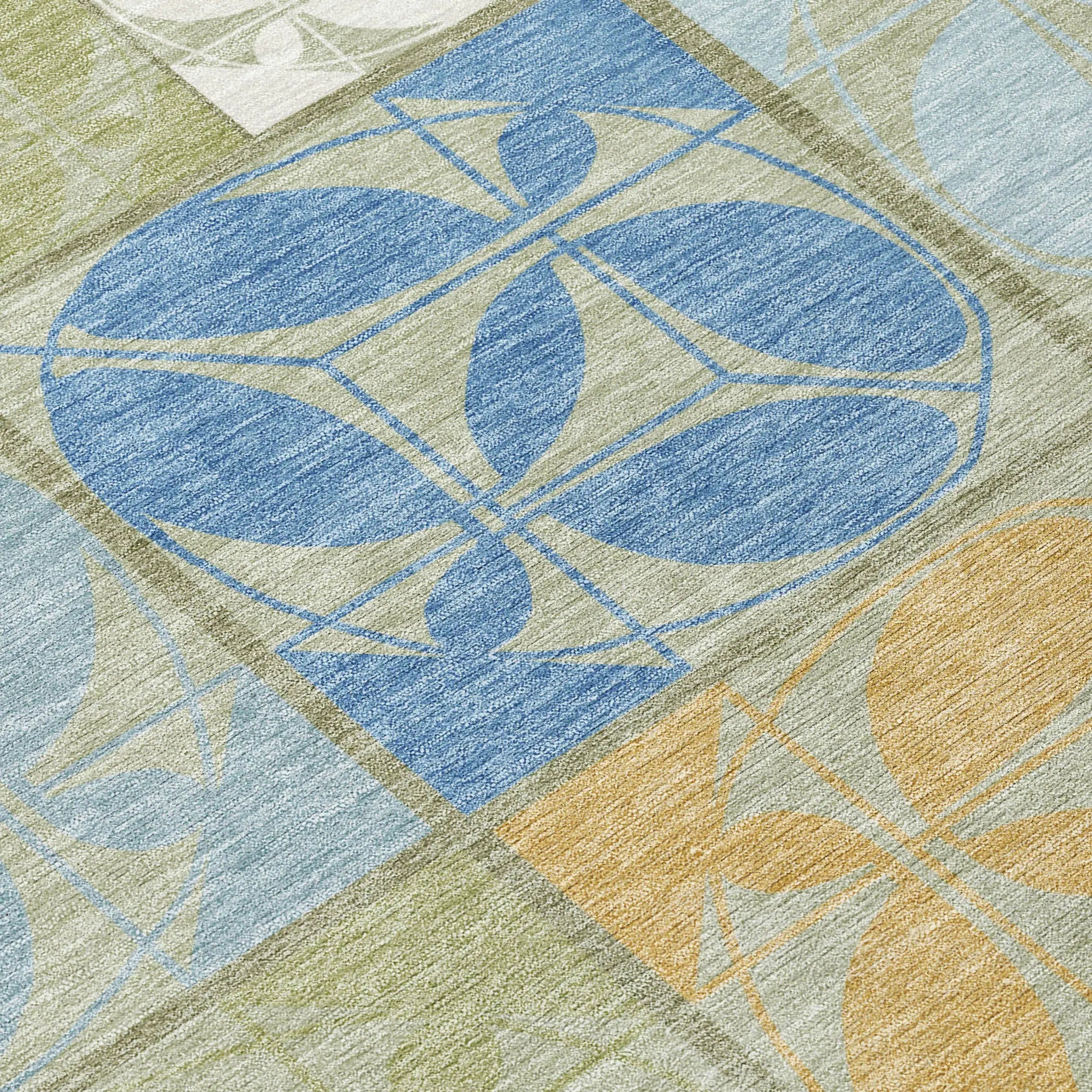 5' X 8' Green And Silver Geometric Washable Indoor Outdoor Area Rug Homeroots Outdoor