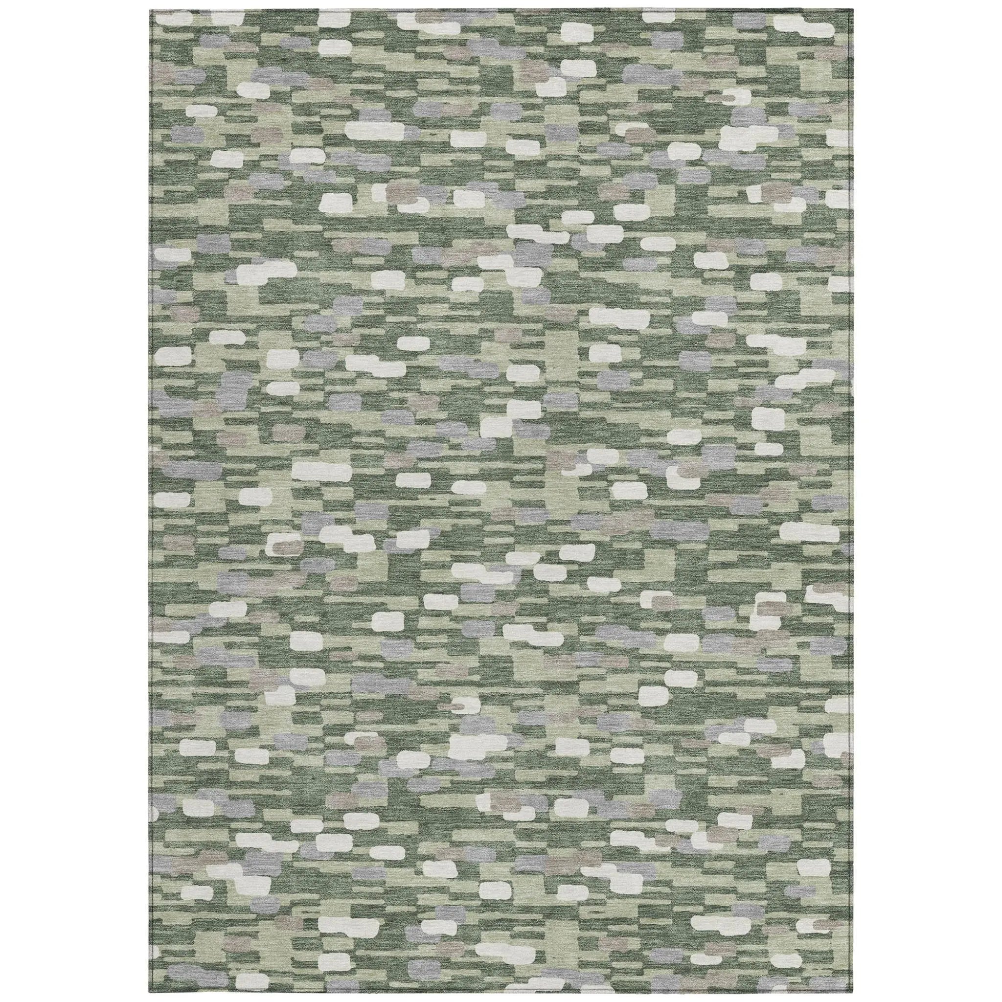 5' X 8' Green And Silver Geometric Washable Indoor Outdoor Area Rug Homeroots Outdoor
