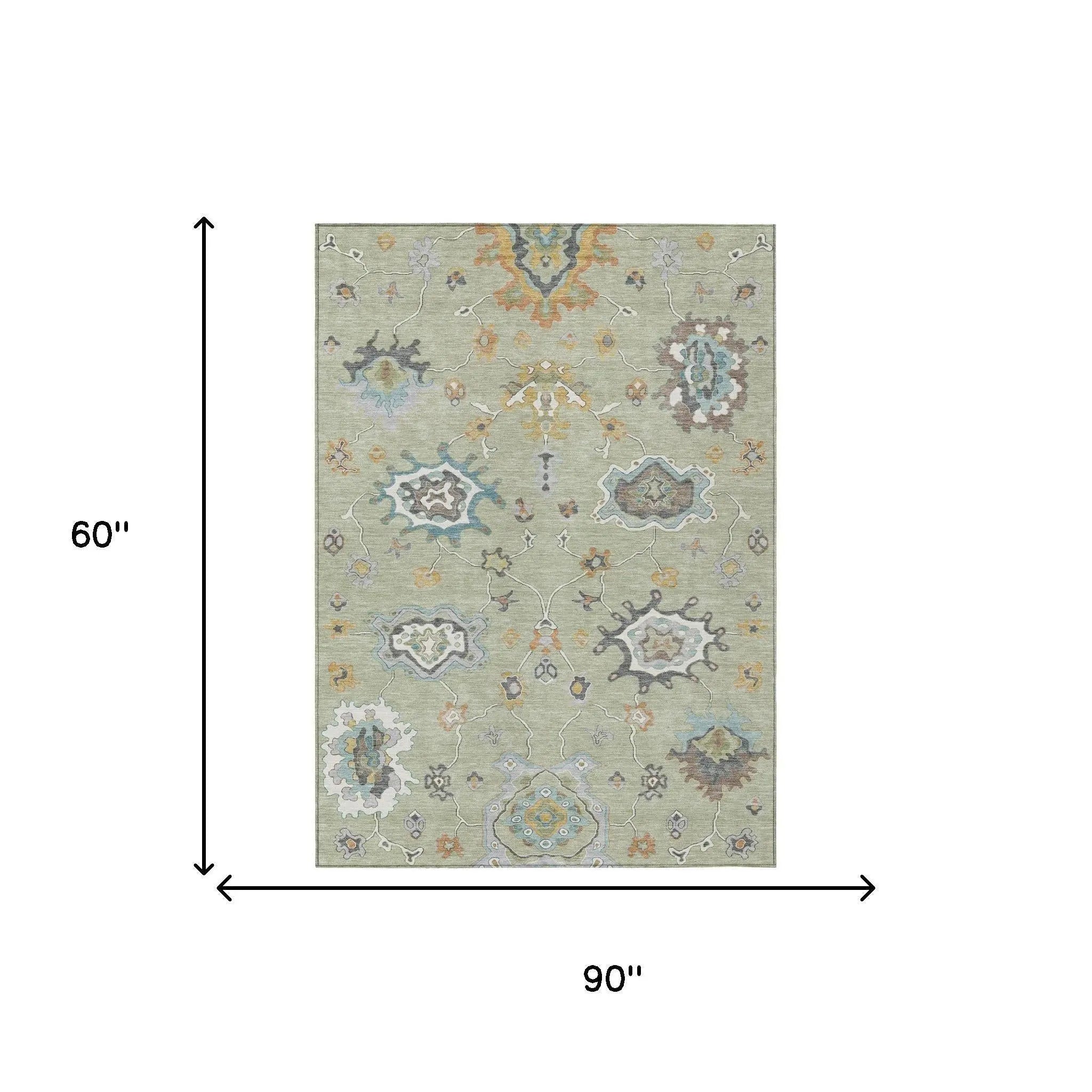 5' X 8' Green And Silver Oriental Washable Indoor Outdoor Area Rug Homeroots Outdoor