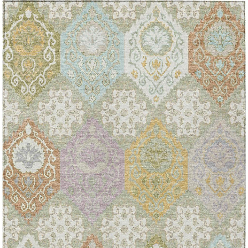 5' X 8' Green And Sky Blue Geometric Washable Indoor Outdoor Area Rug Homeroots Outdoor