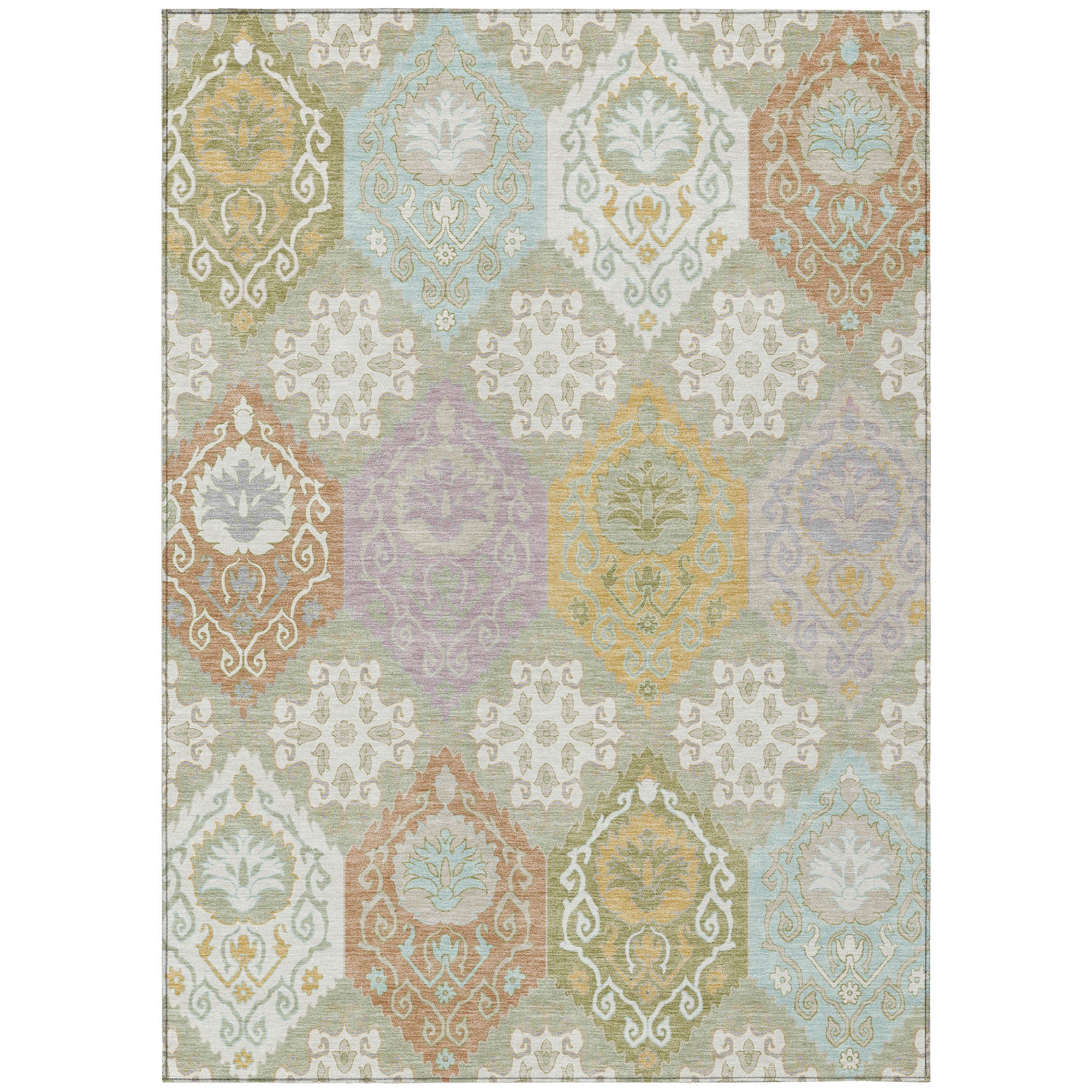 5' X 8' Green And Sky Blue Geometric Washable Indoor Outdoor Area Rug Homeroots Outdoor