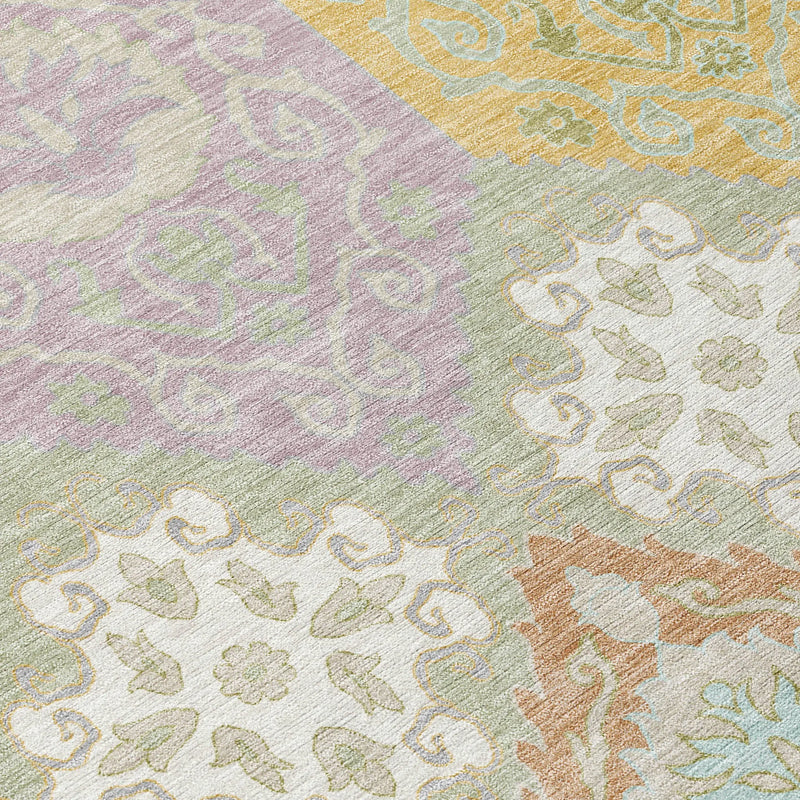 5' X 8' Green And Sky Blue Geometric Washable Indoor Outdoor Area Rug Homeroots Outdoor