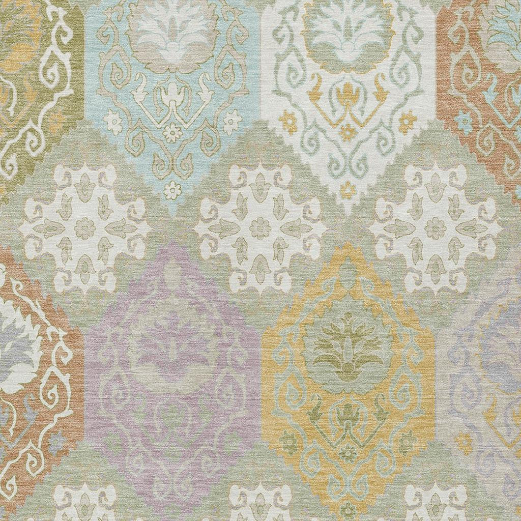 5' X 8' Green And Sky Blue Geometric Washable Indoor Outdoor Area Rug Homeroots Outdoor