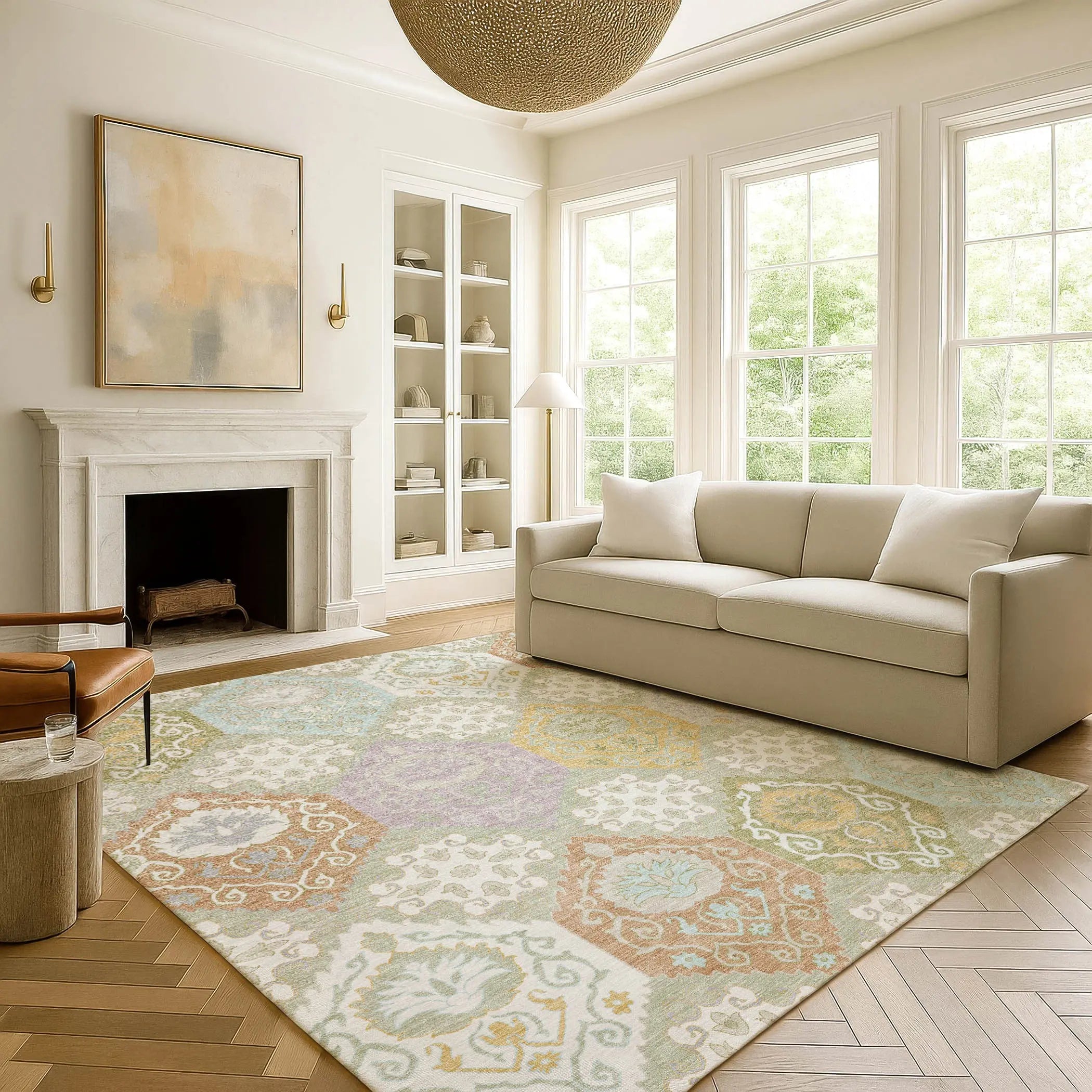 5' X 8' Green And Sky Blue Geometric Washable Indoor Outdoor Area Rug Homeroots Outdoor