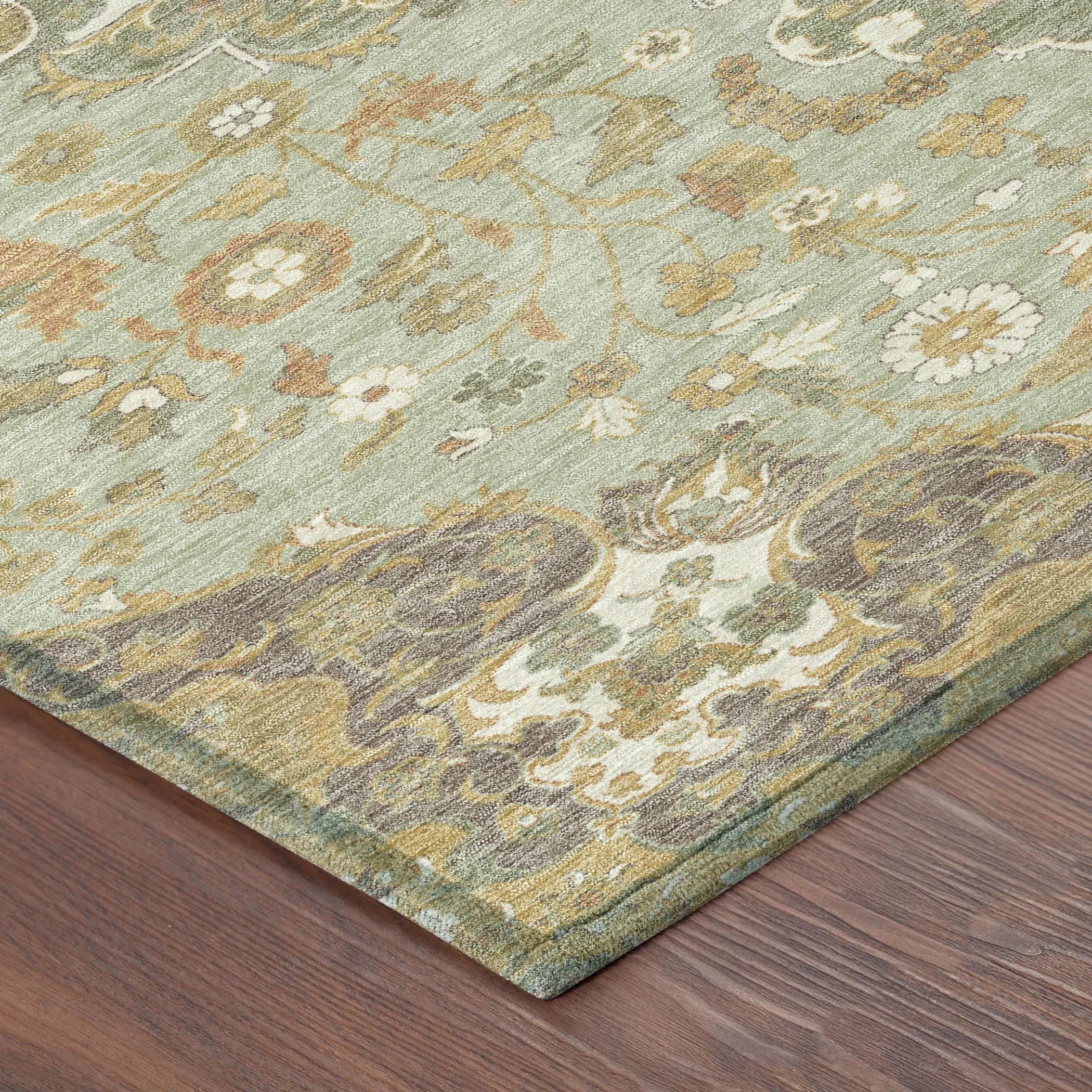 5' X 8' Green And Taupe Damask Washable Indoor Outdoor Area Rug Homeroots Outdoor