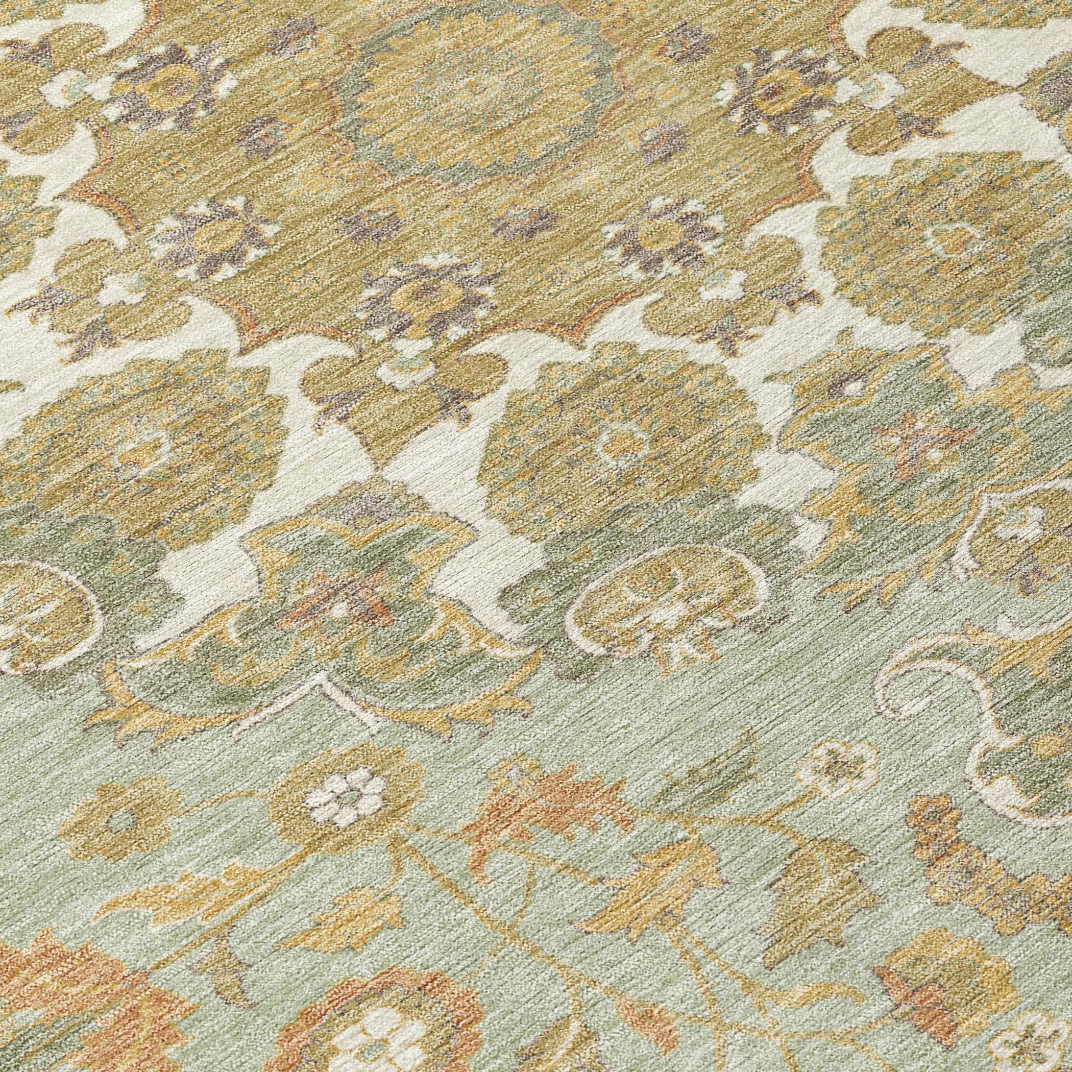 5' X 8' Green And Taupe Damask Washable Indoor Outdoor Area Rug Homeroots Outdoor
