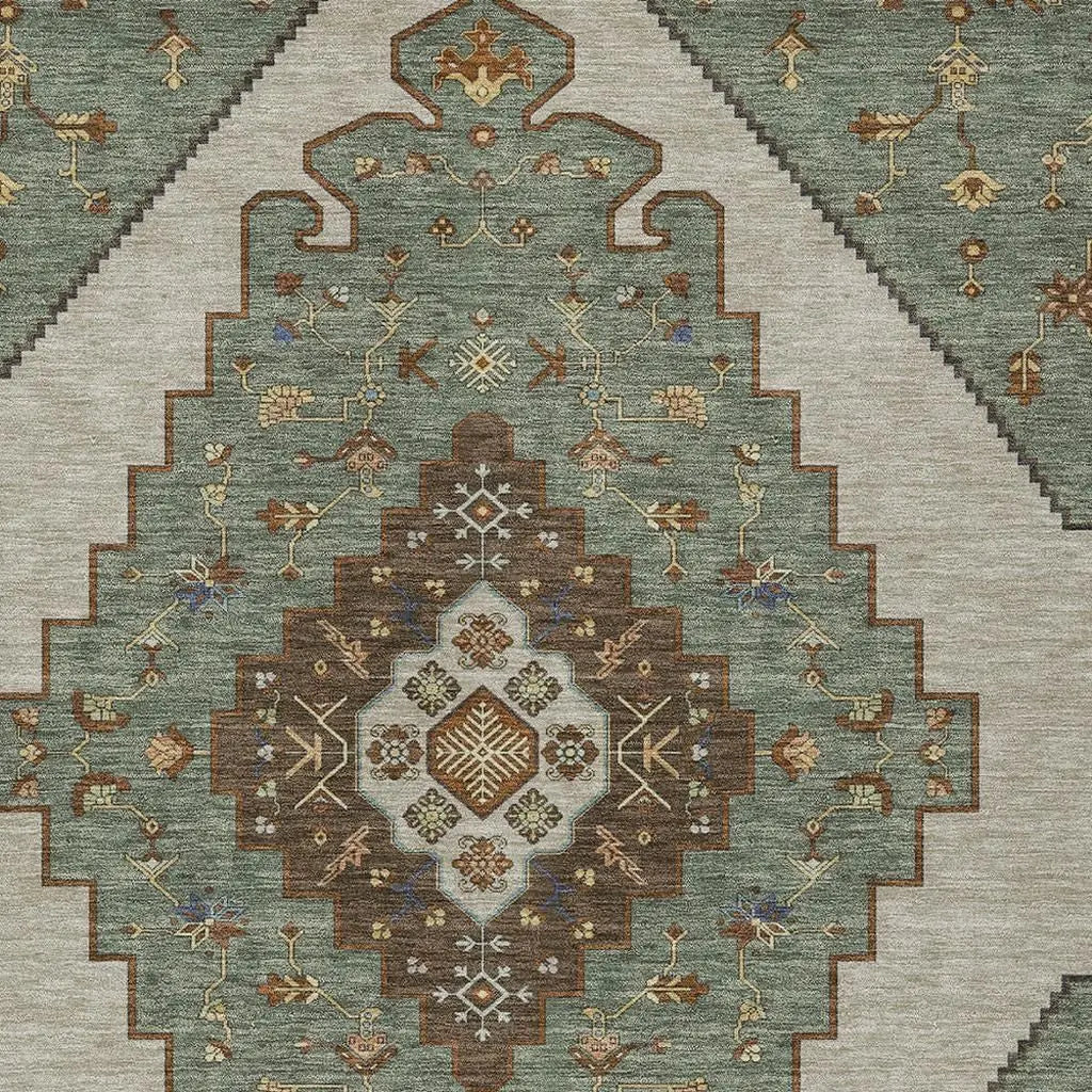5' X 8' Green And Taupe Geometric Washable Indoor Outdoor Area Rug Homeroots Outdoor