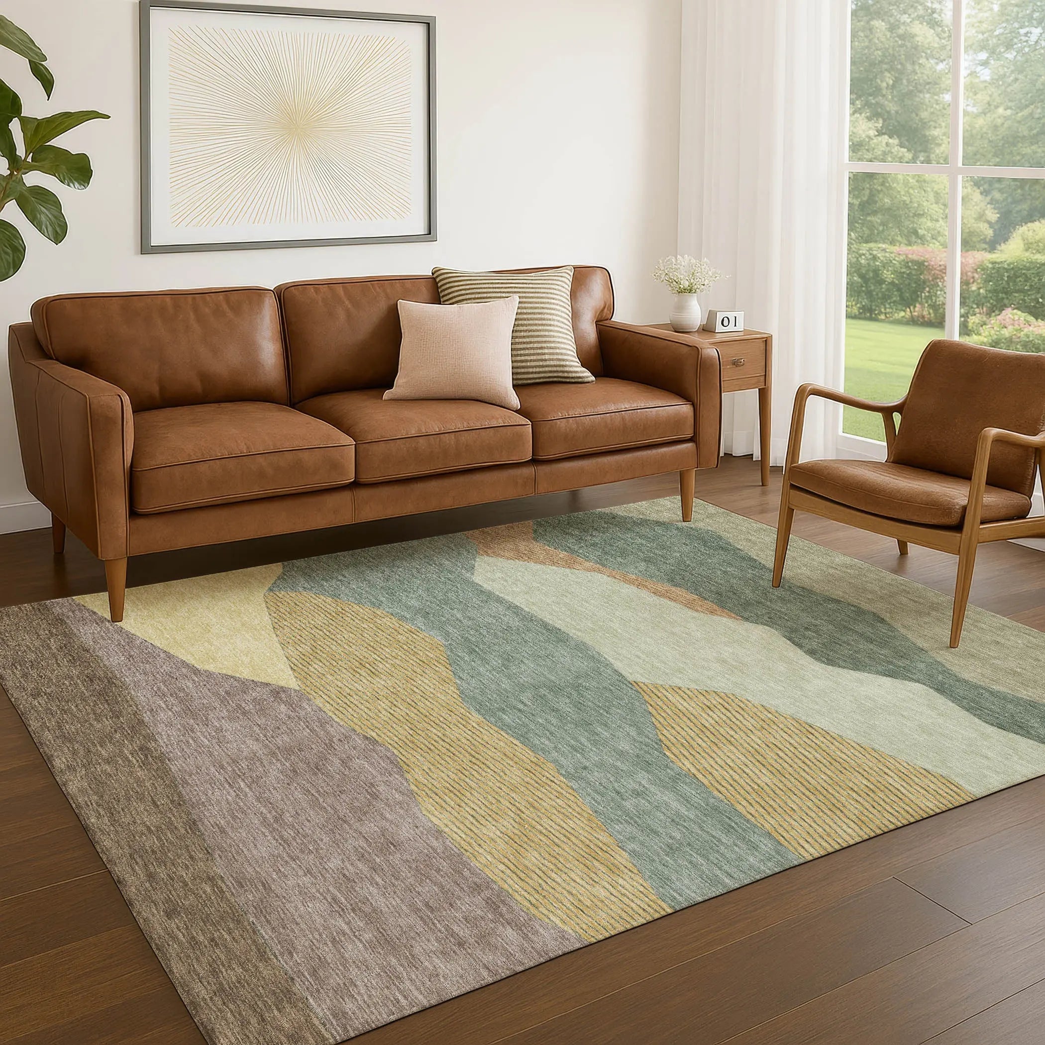 5' X 8' Green And Taupe Geometric Washable Indoor Outdoor Area Rug Homeroots Outdoor