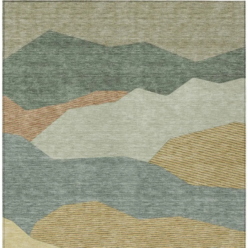 5' X 8' Green And Taupe Geometric Washable Indoor Outdoor Area Rug Homeroots Outdoor