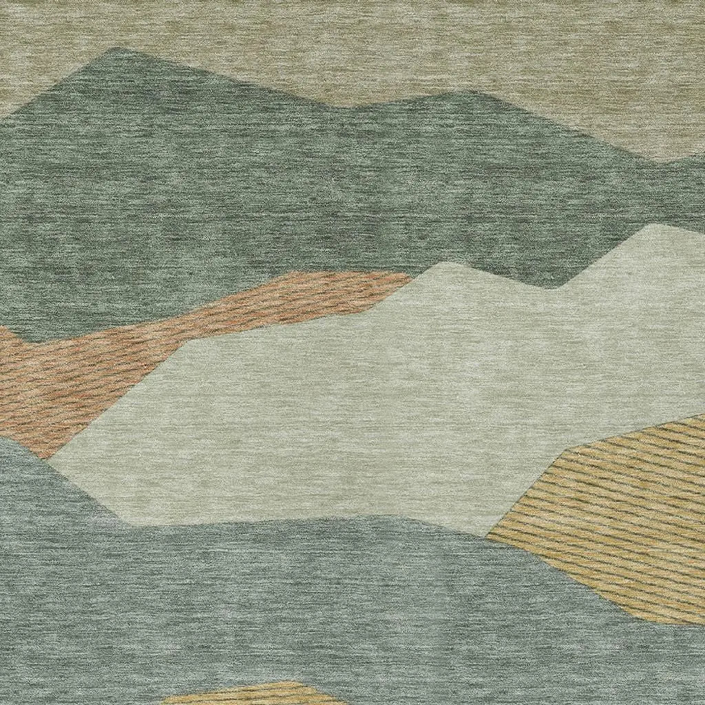 5' X 8' Green And Taupe Geometric Washable Indoor Outdoor Area Rug Homeroots Outdoor