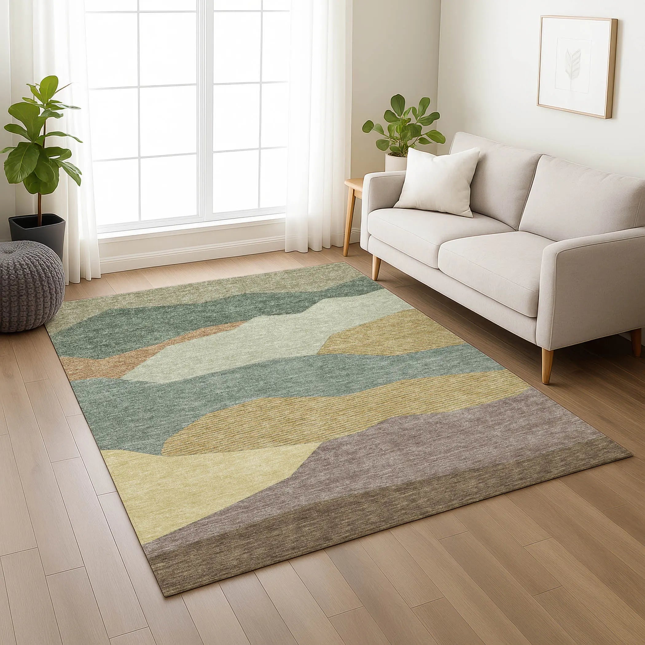 5' X 8' Green And Taupe Geometric Washable Indoor Outdoor Area Rug Homeroots Outdoor