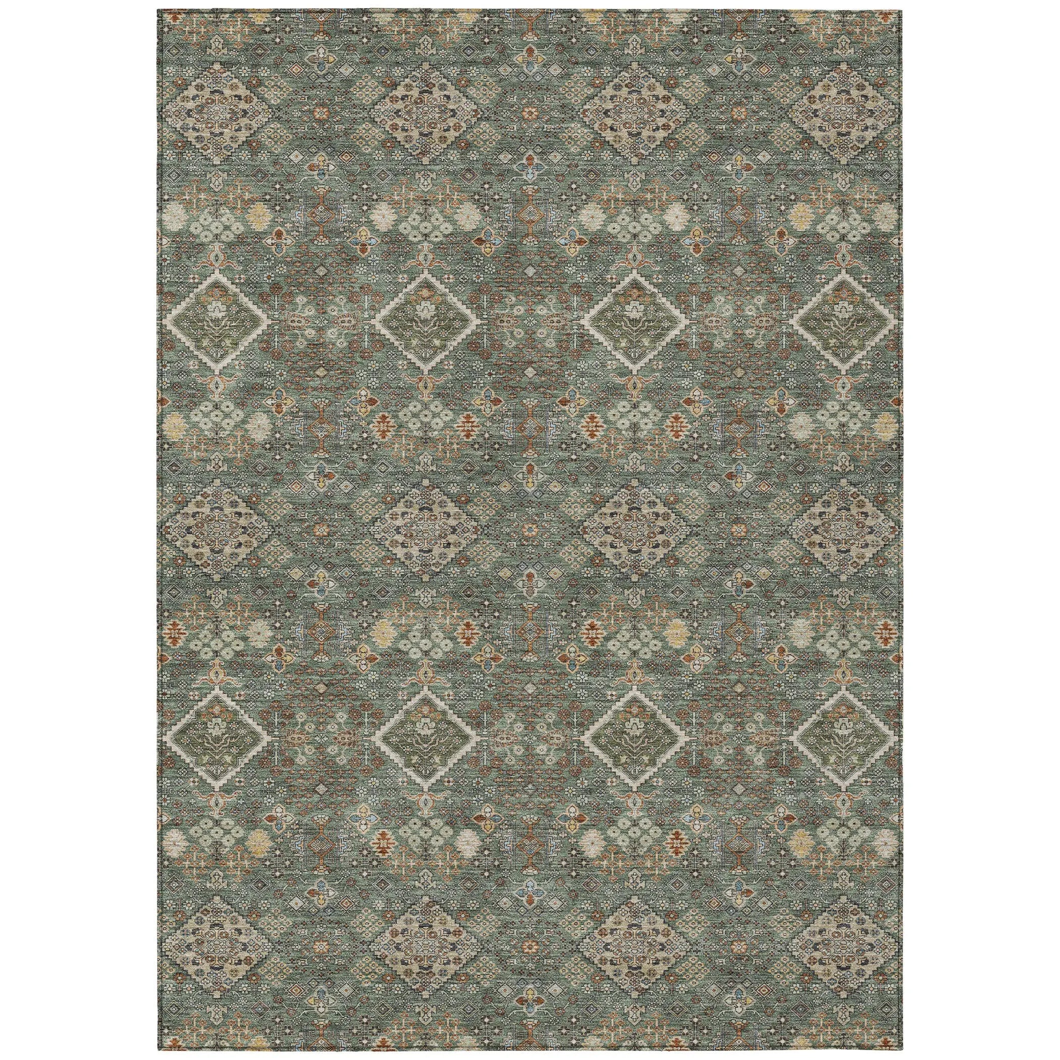 5' X 8' Green And Taupe Geometric Washable Indoor Outdoor Area Rug Homeroots Outdoor
