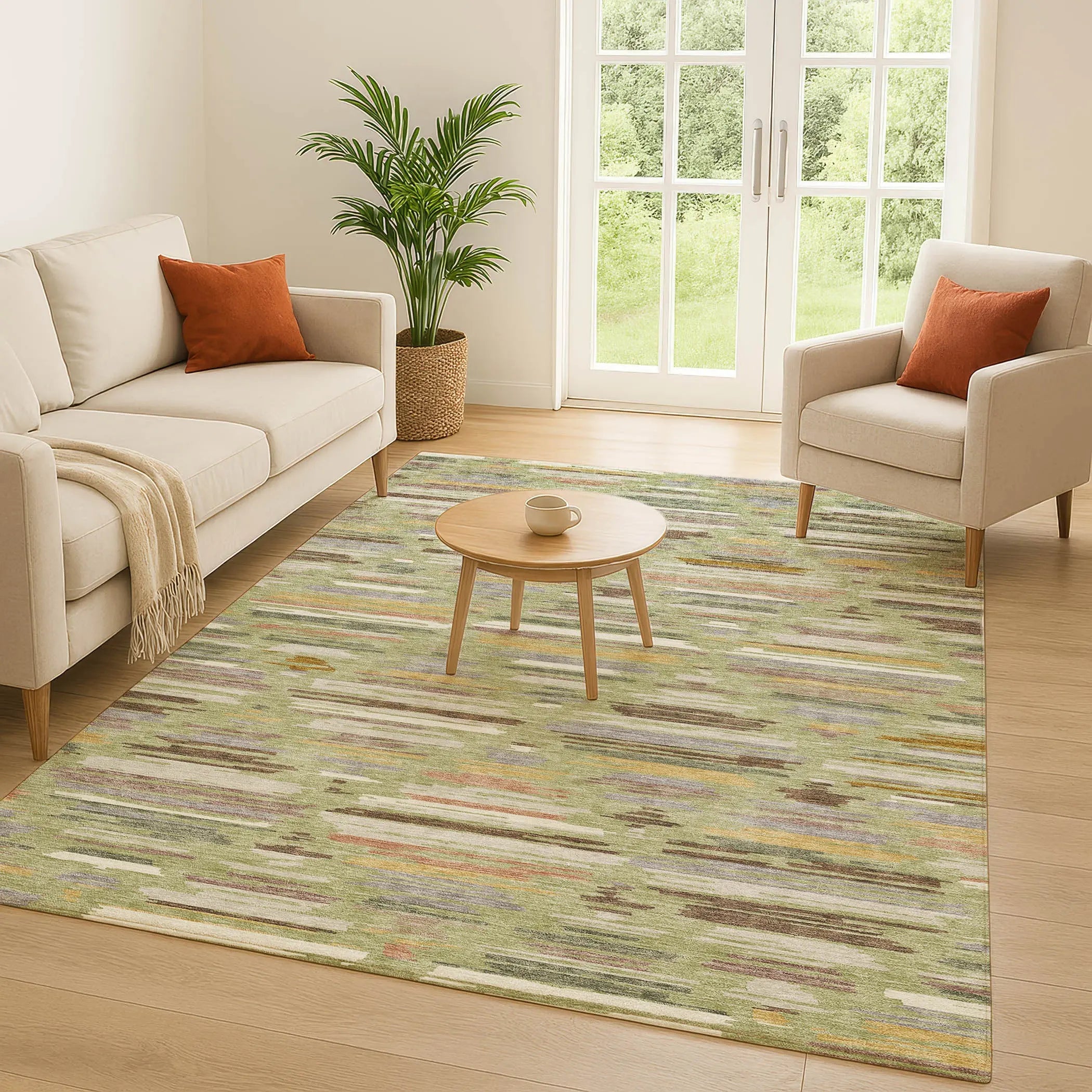 5' X 8' Green And Taupe Southwestern Washable Indoor Outdoor Area Rug Homeroots Outdoor