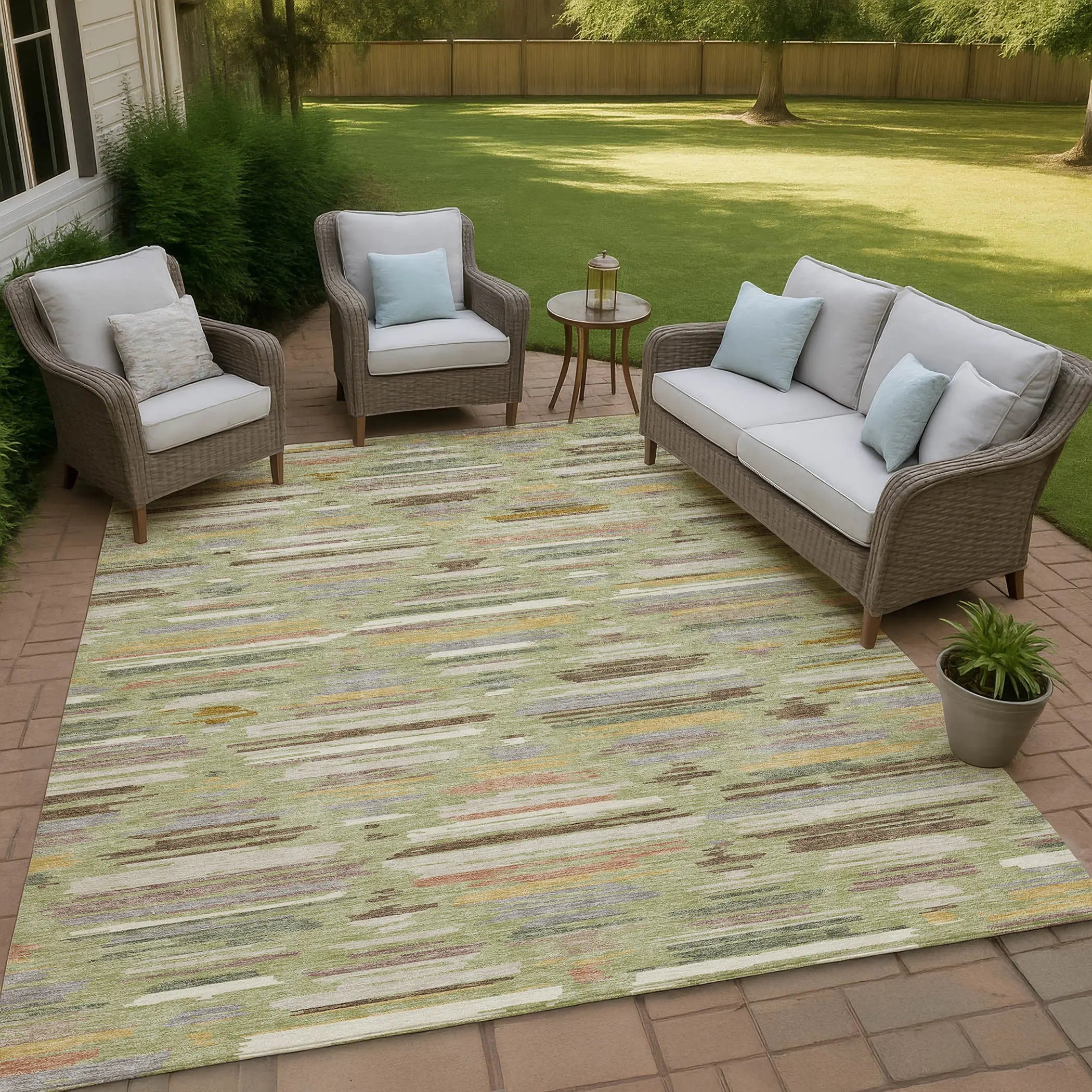 5' X 8' Green And Taupe Southwestern Washable Indoor Outdoor Area Rug Homeroots Outdoor