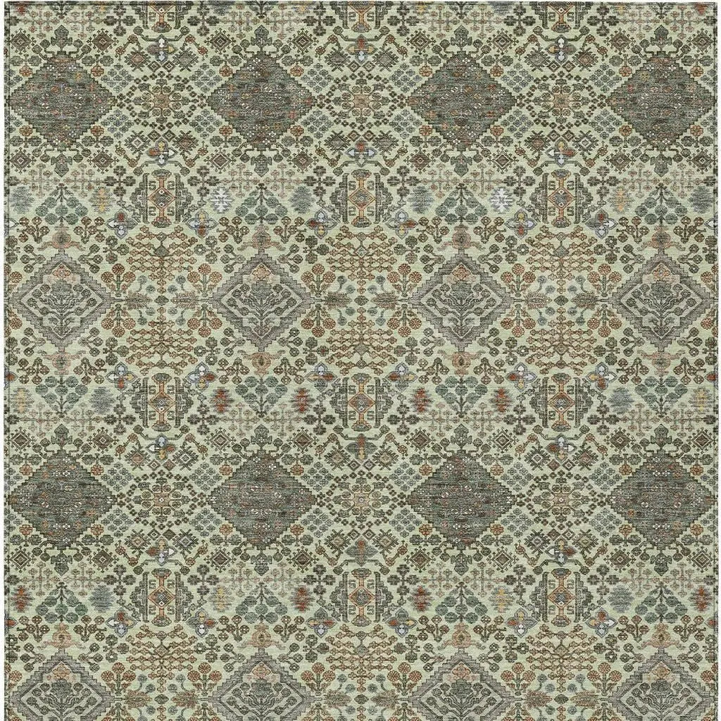 5' X 8' Green And Teal Blue Geometric Washable Indoor Outdoor Area Rug Homeroots Outdoor