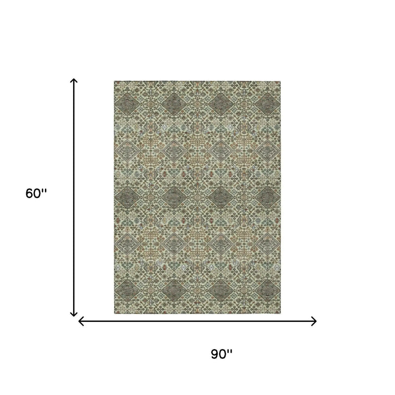 5' X 8' Green And Teal Blue Geometric Washable Indoor Outdoor Area Rug Homeroots Outdoor