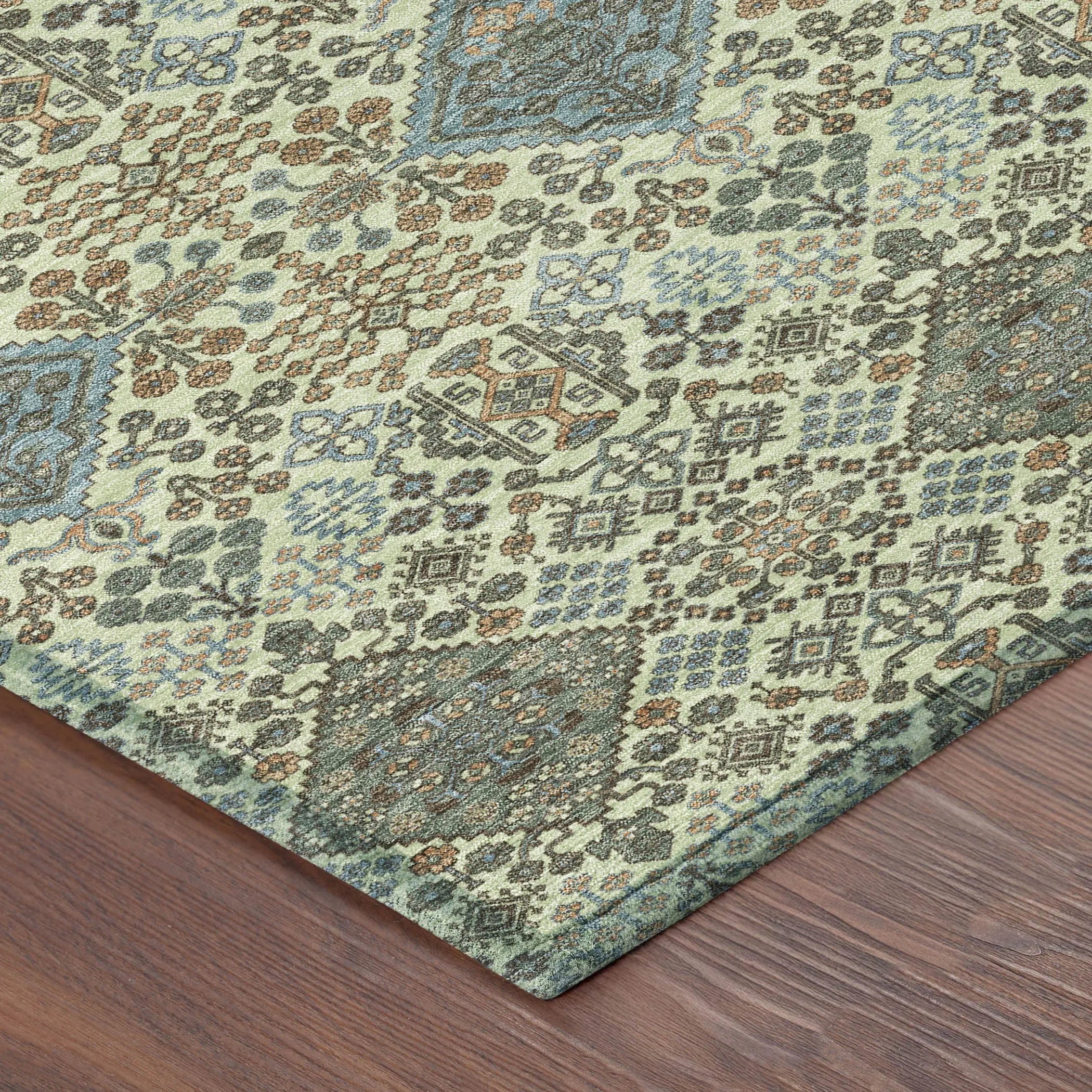 5' X 8' Green And Teal Blue Geometric Washable Indoor Outdoor Area Rug Homeroots Outdoor