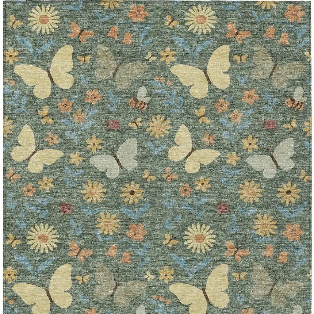 5' X 8' Green And Wheat Abstract Washable Indoor Outdoor Area Rug Homeroots Outdoor