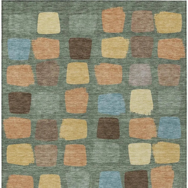 5' X 8' Green And Wheat Geometric Washable Indoor Outdoor Area Rug Homeroots Outdoor