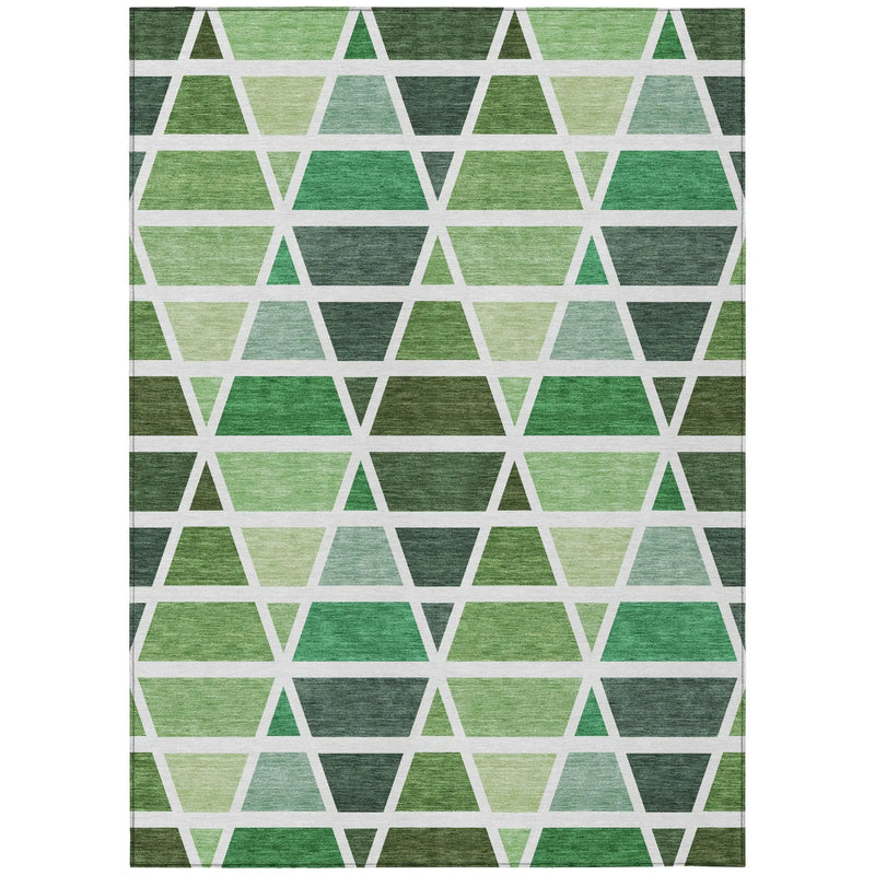 5' X 8' Green And White Geometric Washable Indoor Outdoor Area Rug Homeroots Outdoor
