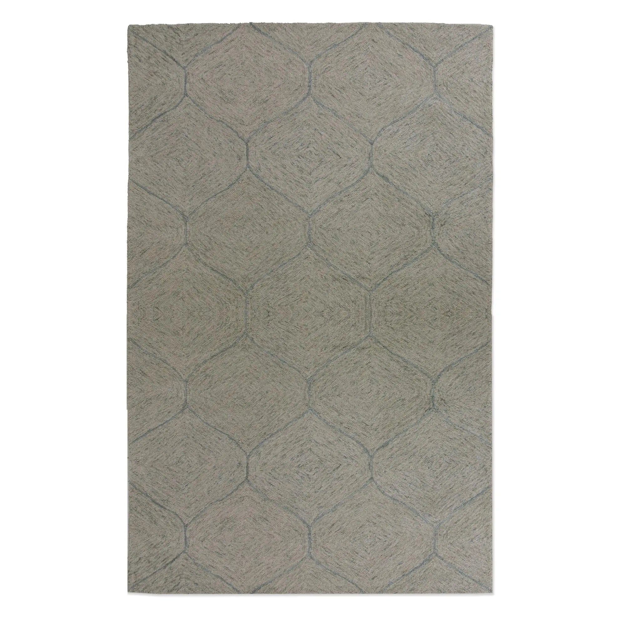 5' X 8' Green And White Wool Geometric Hand Tufted Area Rug Homeroots Home Decor