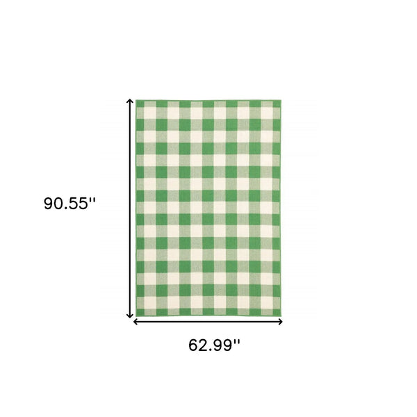 5' X 8' Green and Ivory Geometric Stain Resistant Indoor Outdoor Area Rug Homeroots Outdoor